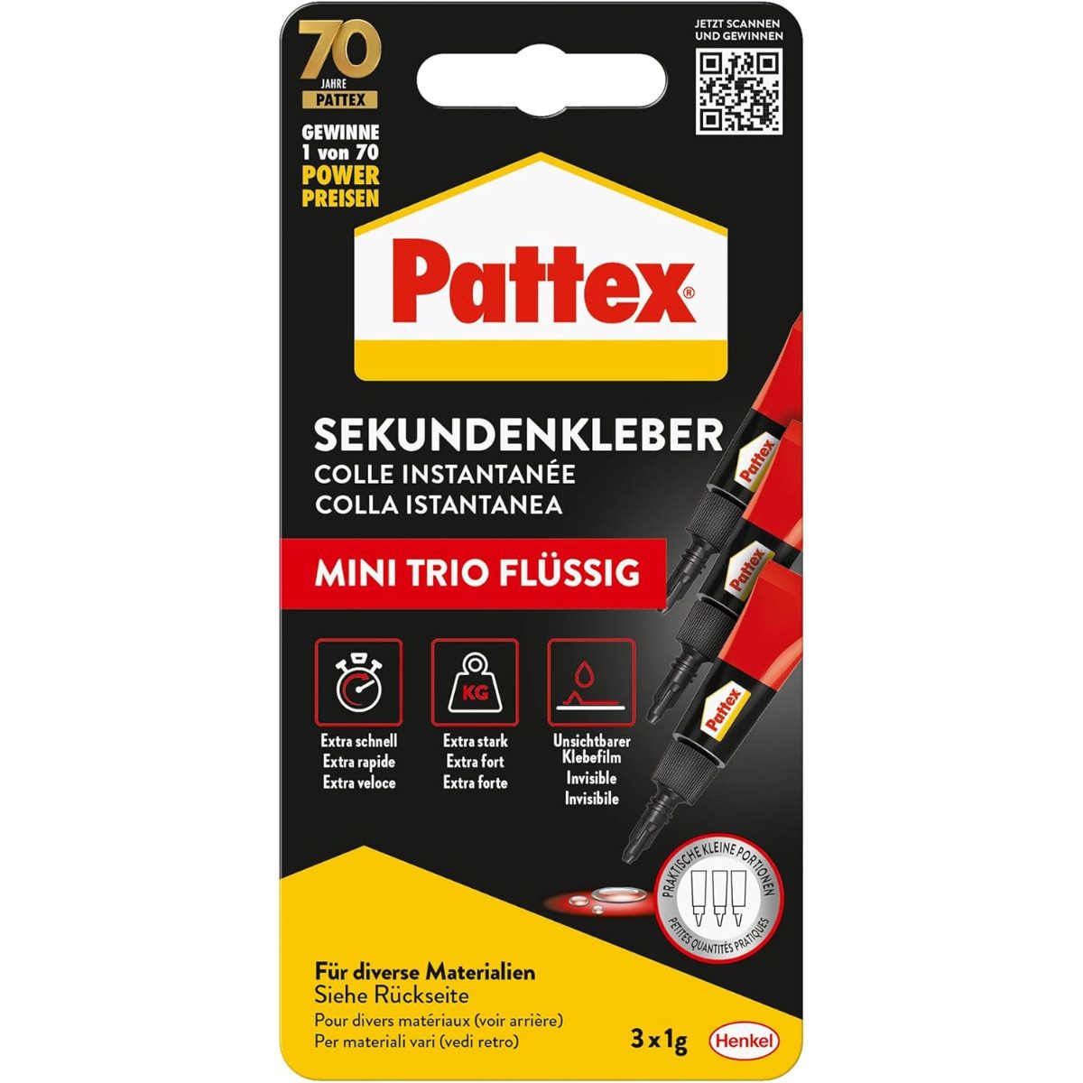 Pattex Sekundenkleber Mini Trio 3x 1 g transparent, (3-tlg)