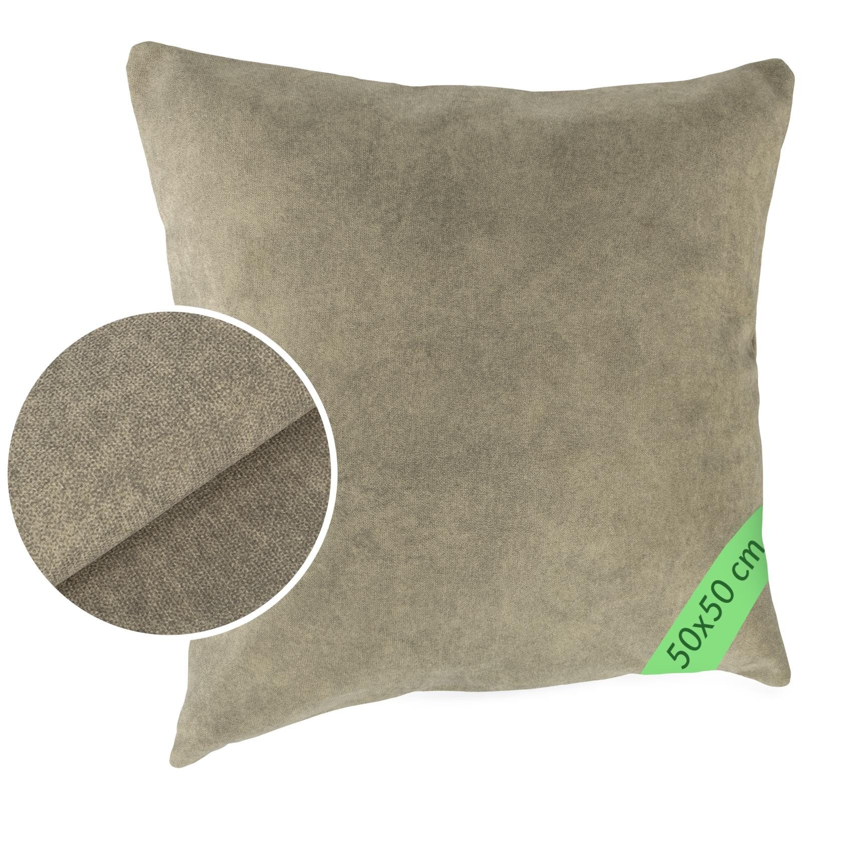 Kisska Dekokissen Velours Kissenbezug uni, melierte Optik, verdeckter Reißverschluss, 40 x 40 cm, Creme, Hülle ohne Füllung
