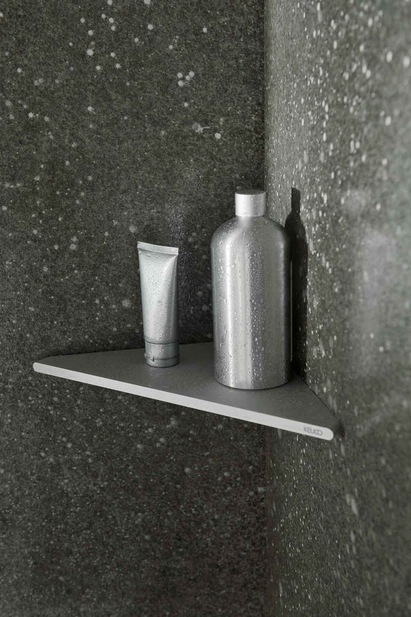 Keuco Duschablage Edition 400, Eck-Duschregal aus massivem Aluminium, silber-eloxiert, zur Wandmontage, 24,2x24,5x1,7 cm, Ablage für die Dusche