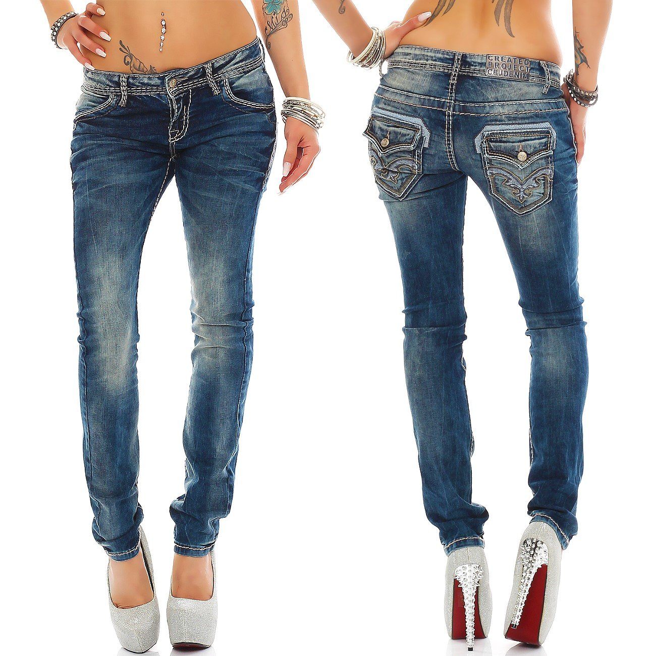 Damen Jeans Cipo & Baxx Regular-fit-Jeans Cipo & Baxx Damen Jeans BA-WD240 Low Waist mit dicken Nähten