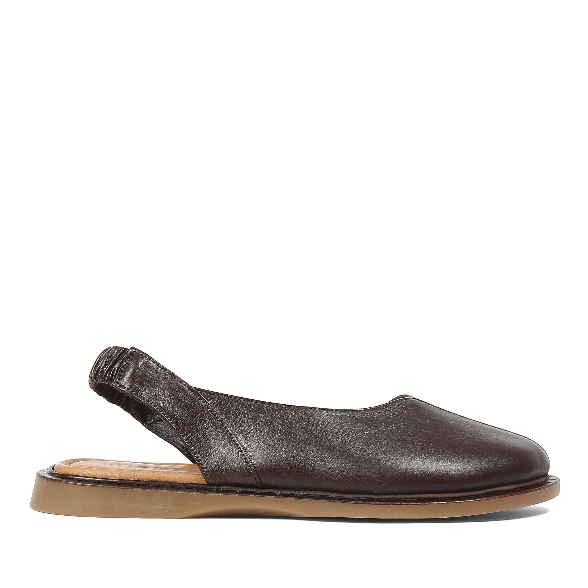 Celal Gültekin Flache Slingback Ballerina Runde Kappe Damen Ballerina Glattleder, elastischer Slingback, Echtleder-Futter, Braun, 37