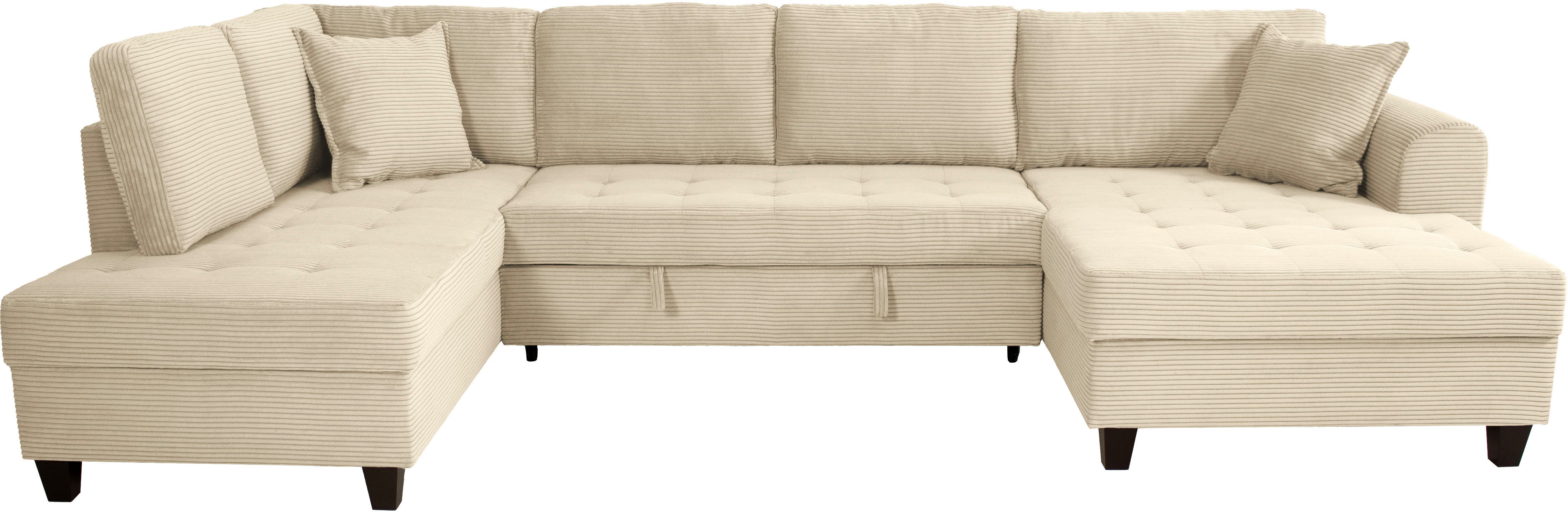 Trends by HG Wohnlandschaft Moritz U-Form, B: 324 cm, mit Schlaffunktion, Bettkasten & Zierkissen