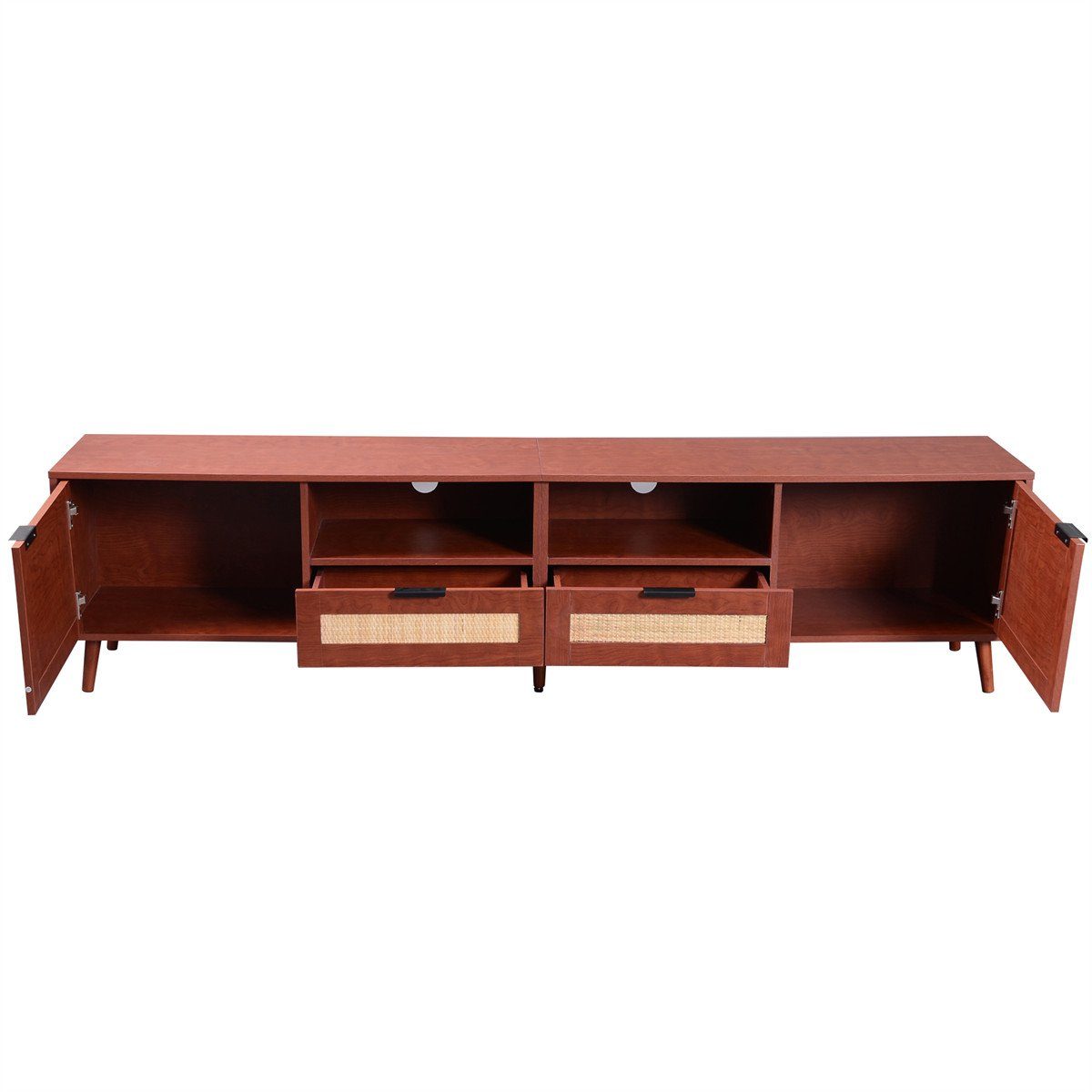 XDeer Rattandesign TV-Schränke,Holz-TV-Schrank(Braun,200*37*49cm) Echtholzfüßen Stabiler TV-Schrank Hochwertiger und TV-Ständer,mit