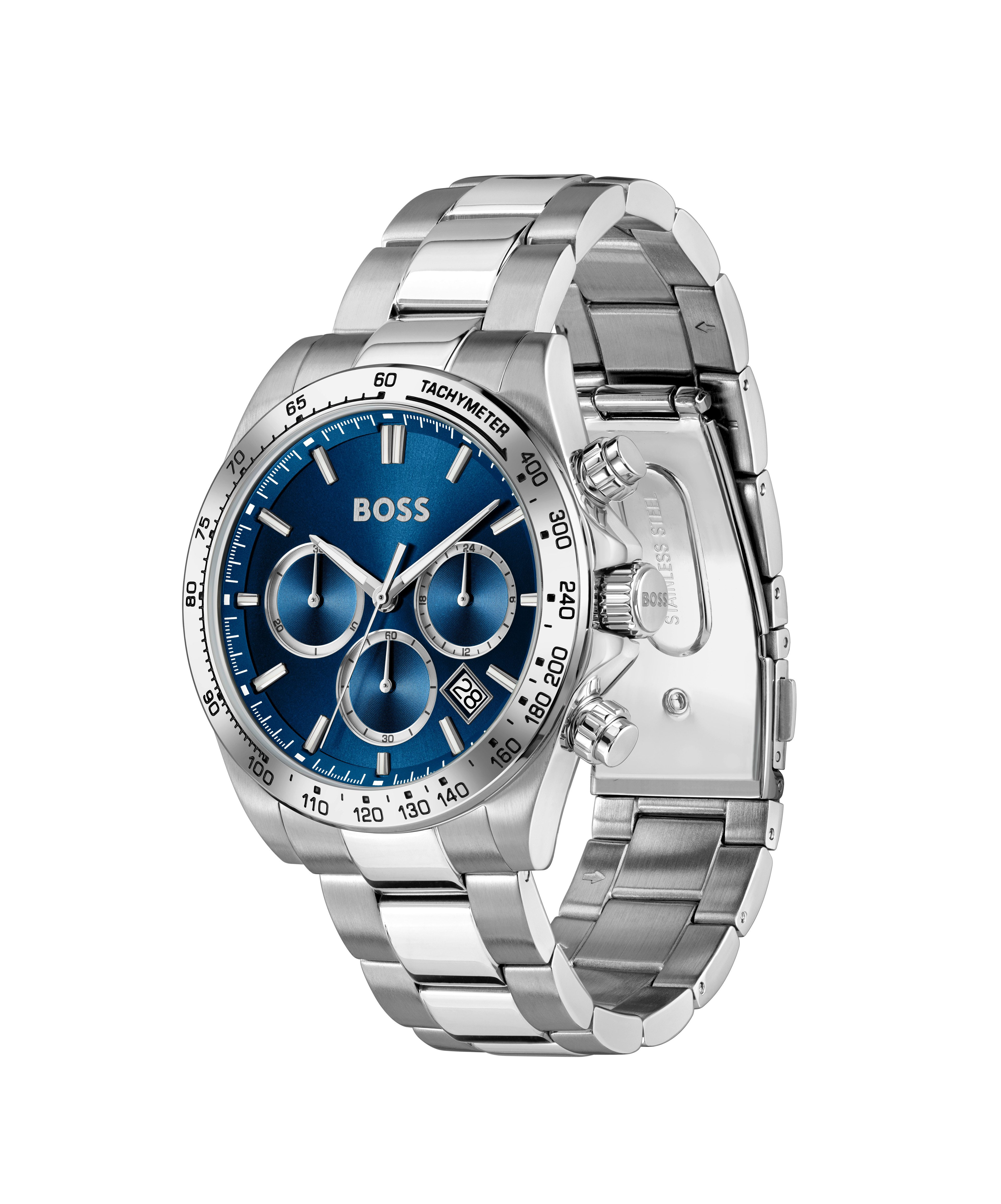BOSS Chronograph HERO 2.0 1514315, Quarzuhr, Armbanduhr, Herrenuhr, Edelstahlarmband, analog, Tag