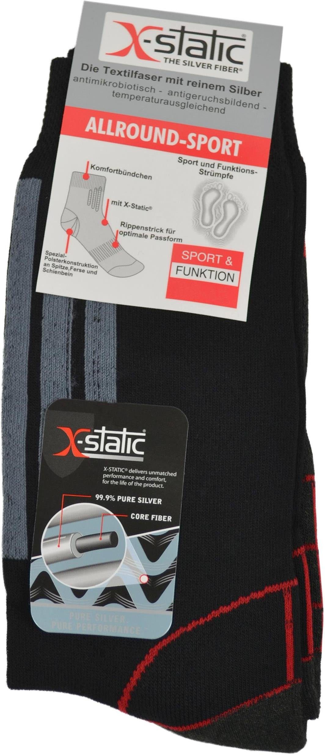 normani Sportsocken 2 Paar Allround-Sportsocken mit X-Static (2 Paar) mit Silberfaser (X-Static)