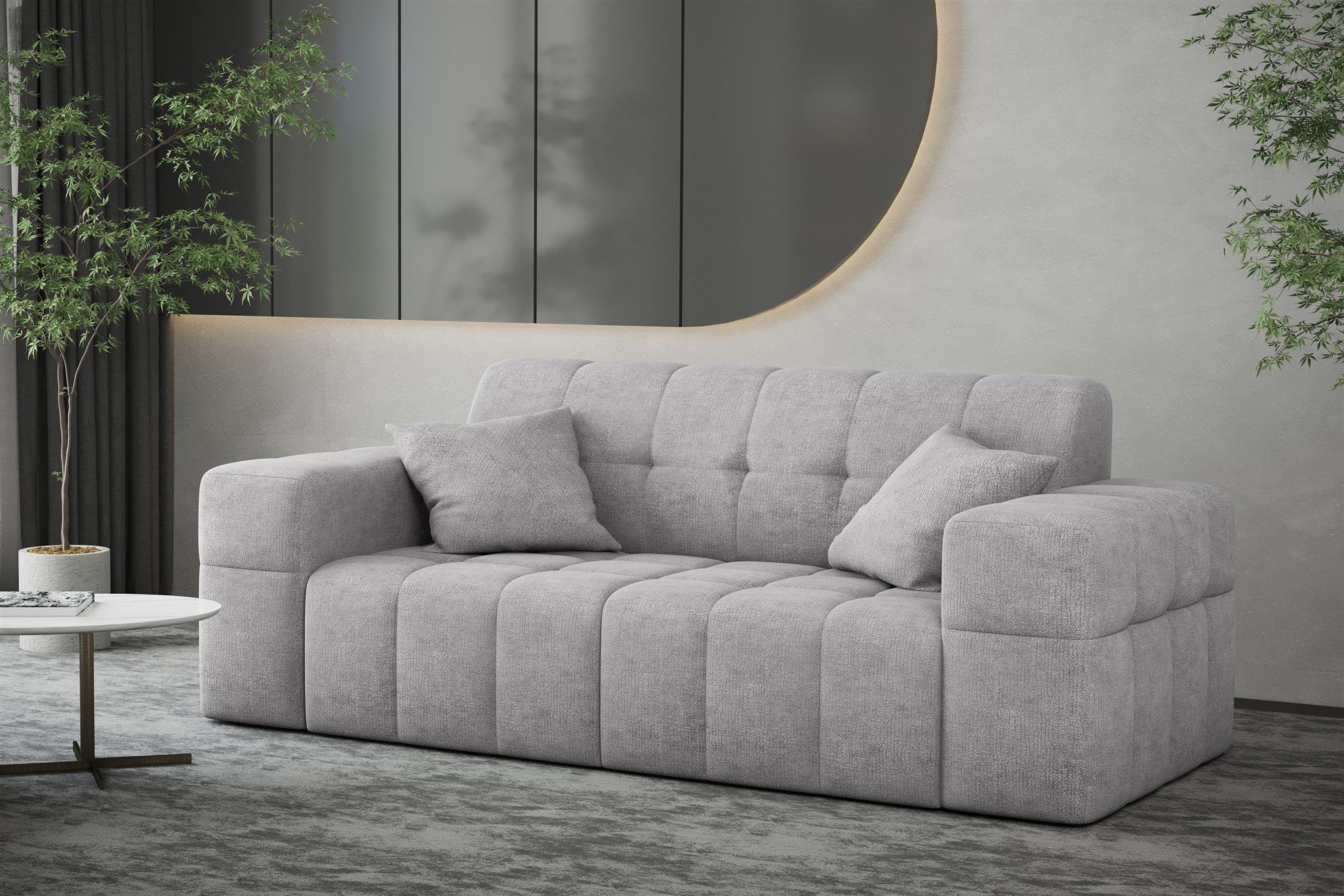 Sofa NANCY in Rundumbezug Fun Designer-Sofa Möbel Hellgrau 2-Sitzer Harmony, Stoff Sofa