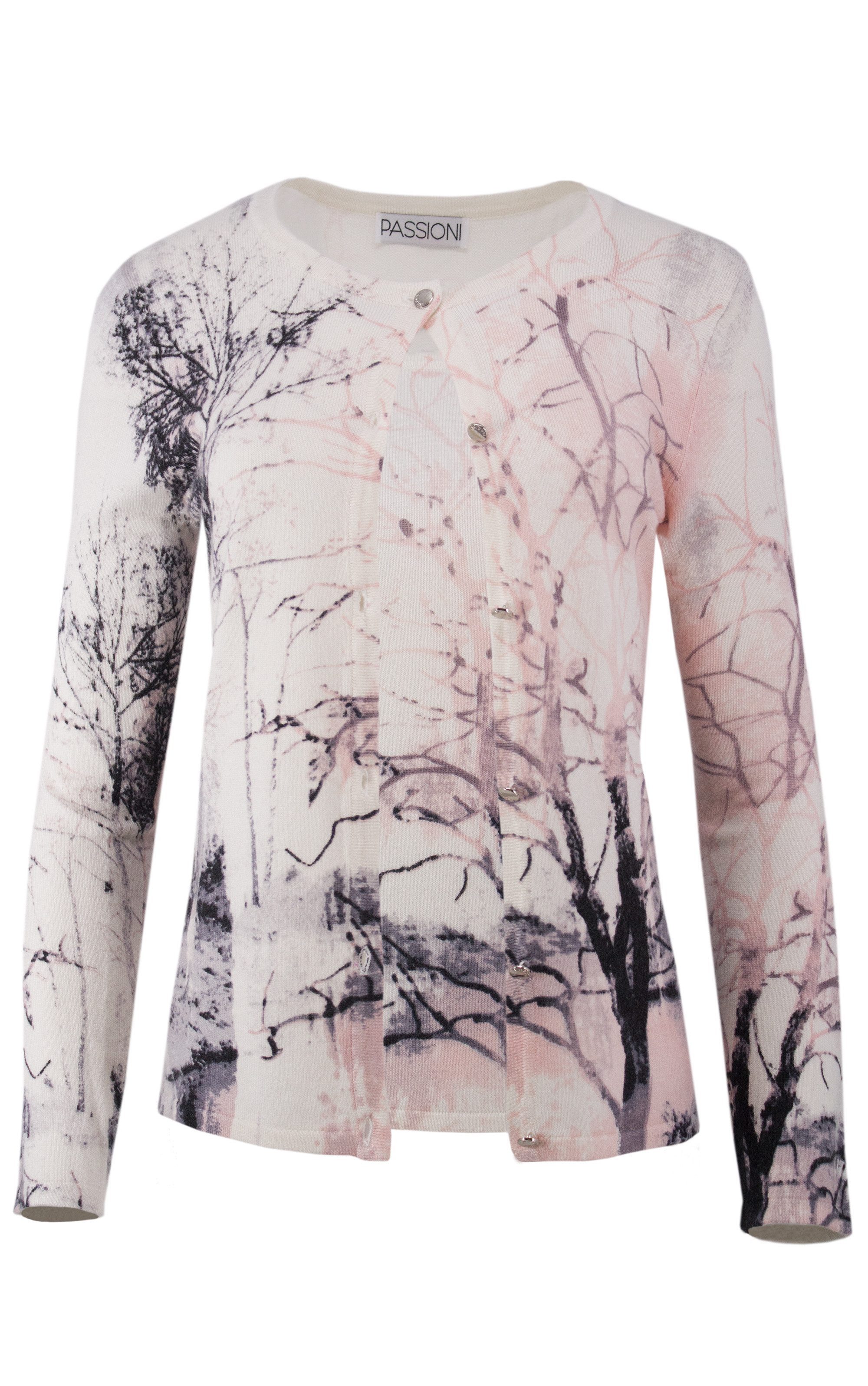 Passioni Cardigan Twinset mit dezentem Baum-Silhouette-Print günstig online kaufen