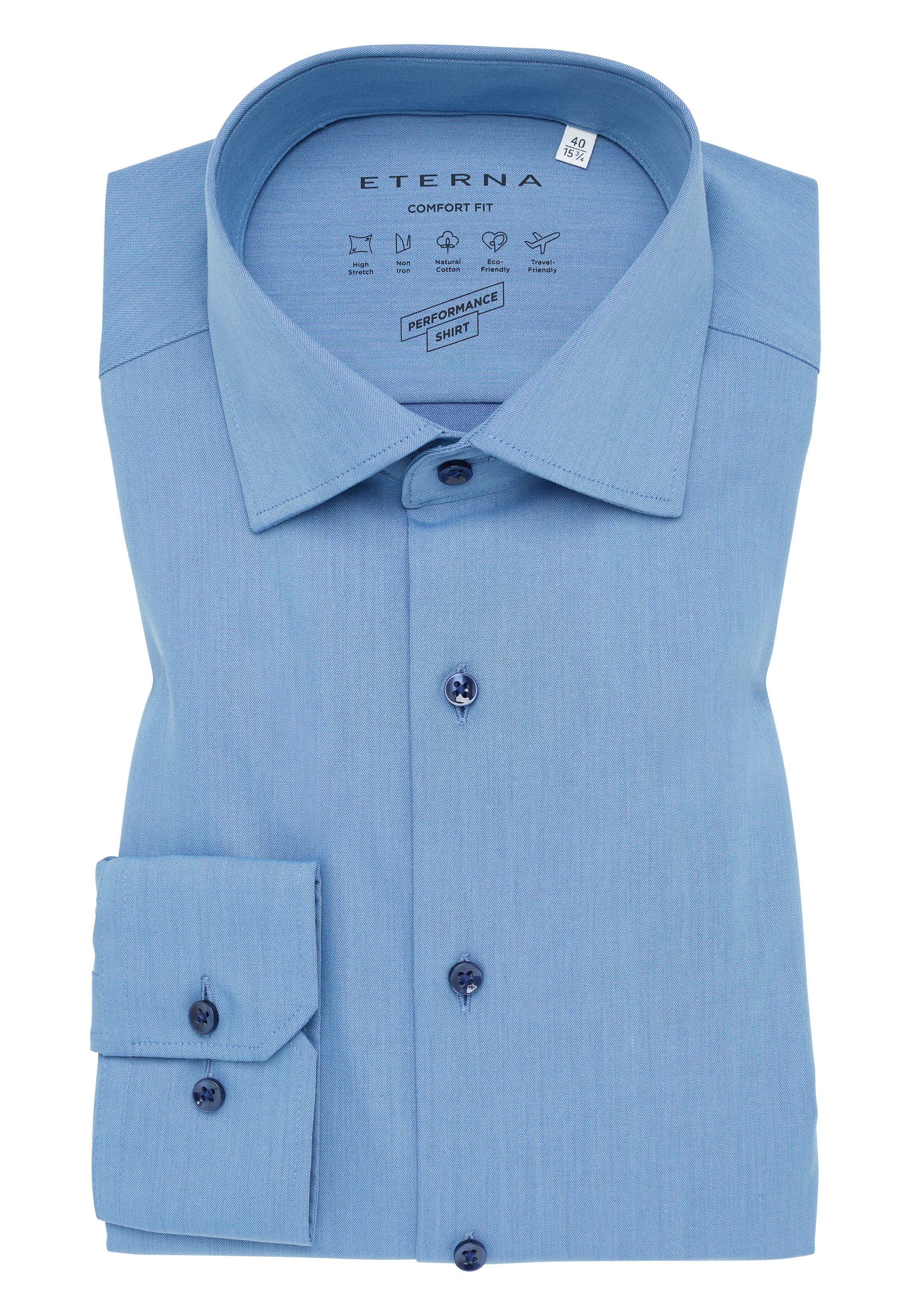 Eterna Businesshemd ETERNA COMFORT FIT Performance Shirt Langarm Hemd stahlblau twill