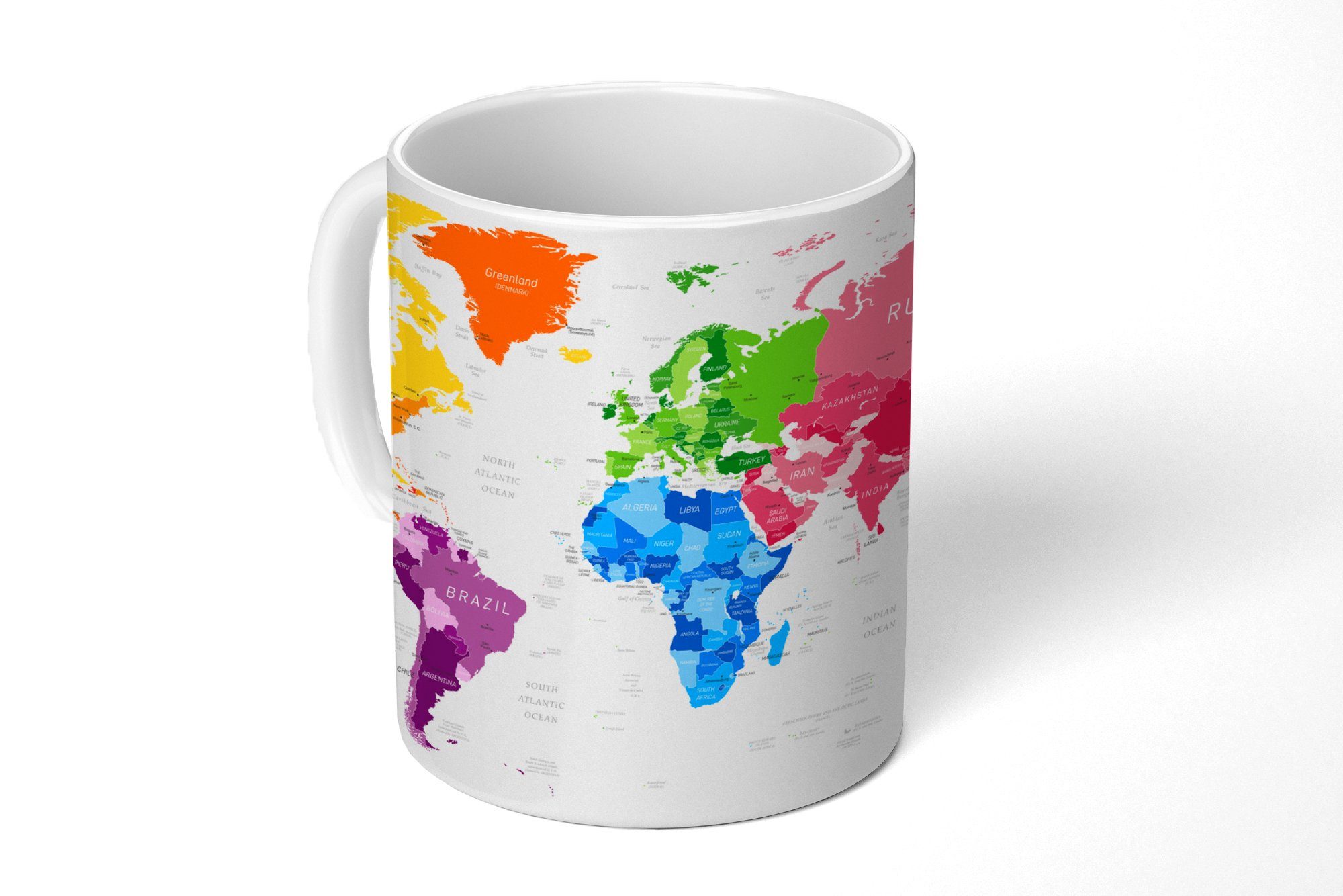 MuchoWow Tasse Weltkarte Kinder - Farben - Text, Keramik, Kaffeetassen, Teetasse, Becher, Teetasse, Geschenk