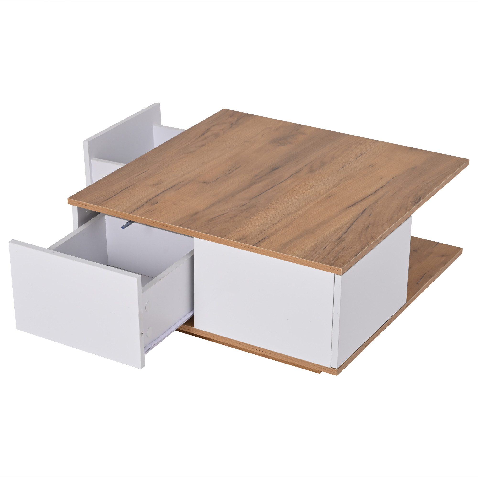 Merax Couchtisch (1-St., hochglänzende Fronten, modern & platzsparend), Wohnzimmertisch mit 3 Schubladen & halboffenem Stauraum, 70x70x31,5cm