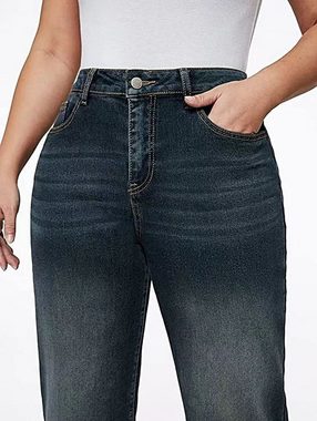 KIKI Dehnbund-Jeans Mid Waist Straight Loose Vintage Washed Jeans Women's Nine Pants