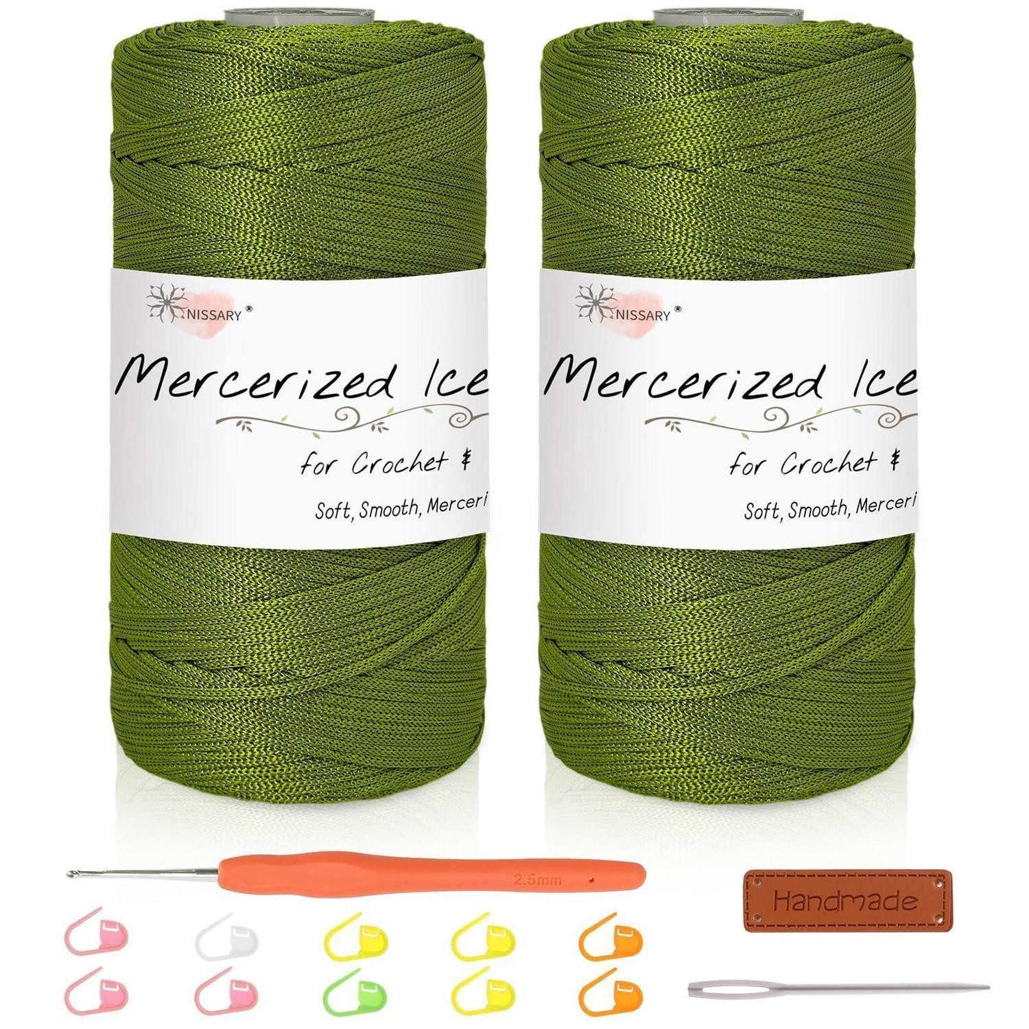 LuxusKollektion Makramee Garn Set Eis-Seide Grasgrün 1.5mm 2x100g Häkelwolle