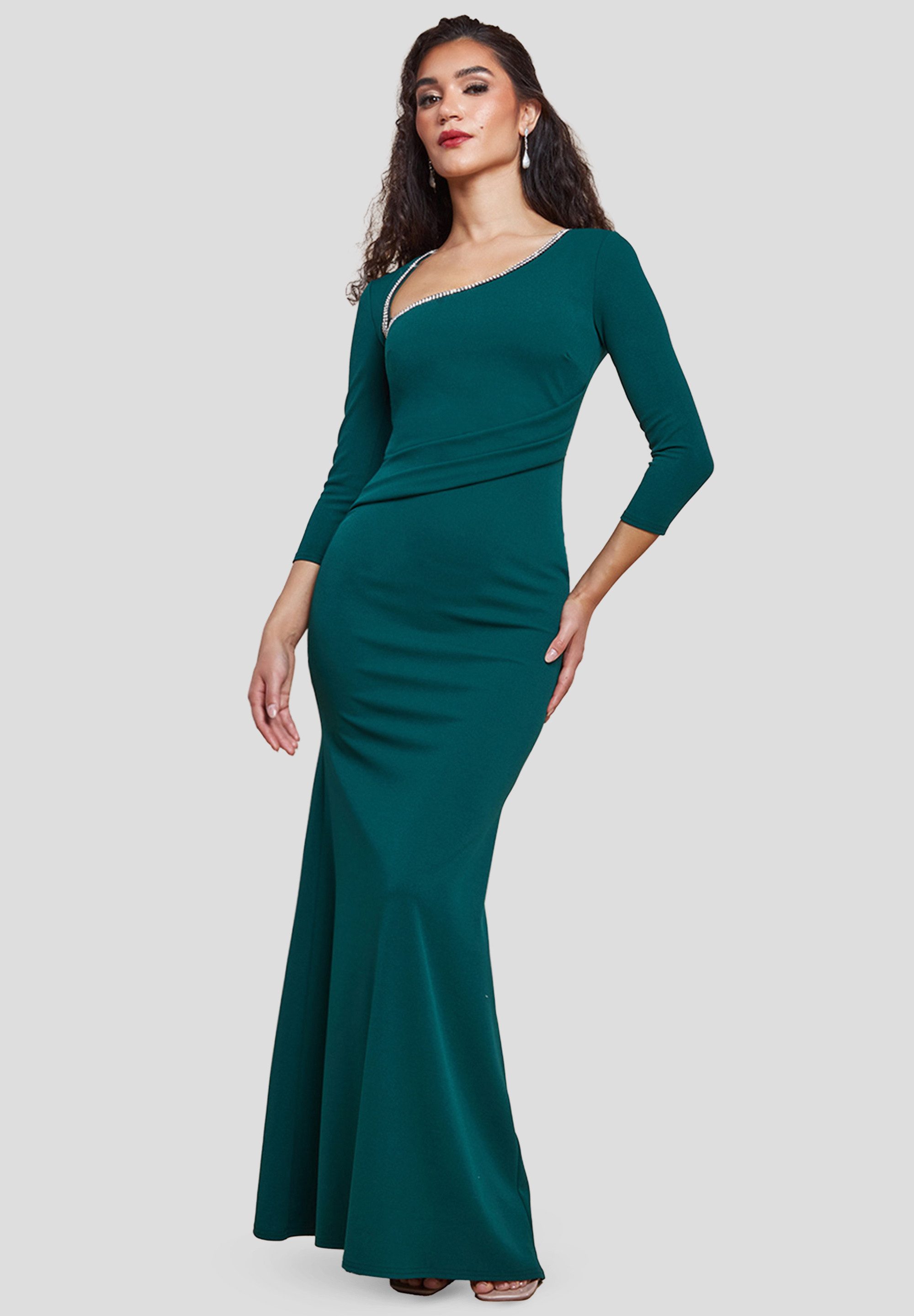 Goddiva Maxikleid Asymmetric Neck Diamante Embellished Maxi Dress langes Kl günstig online kaufen