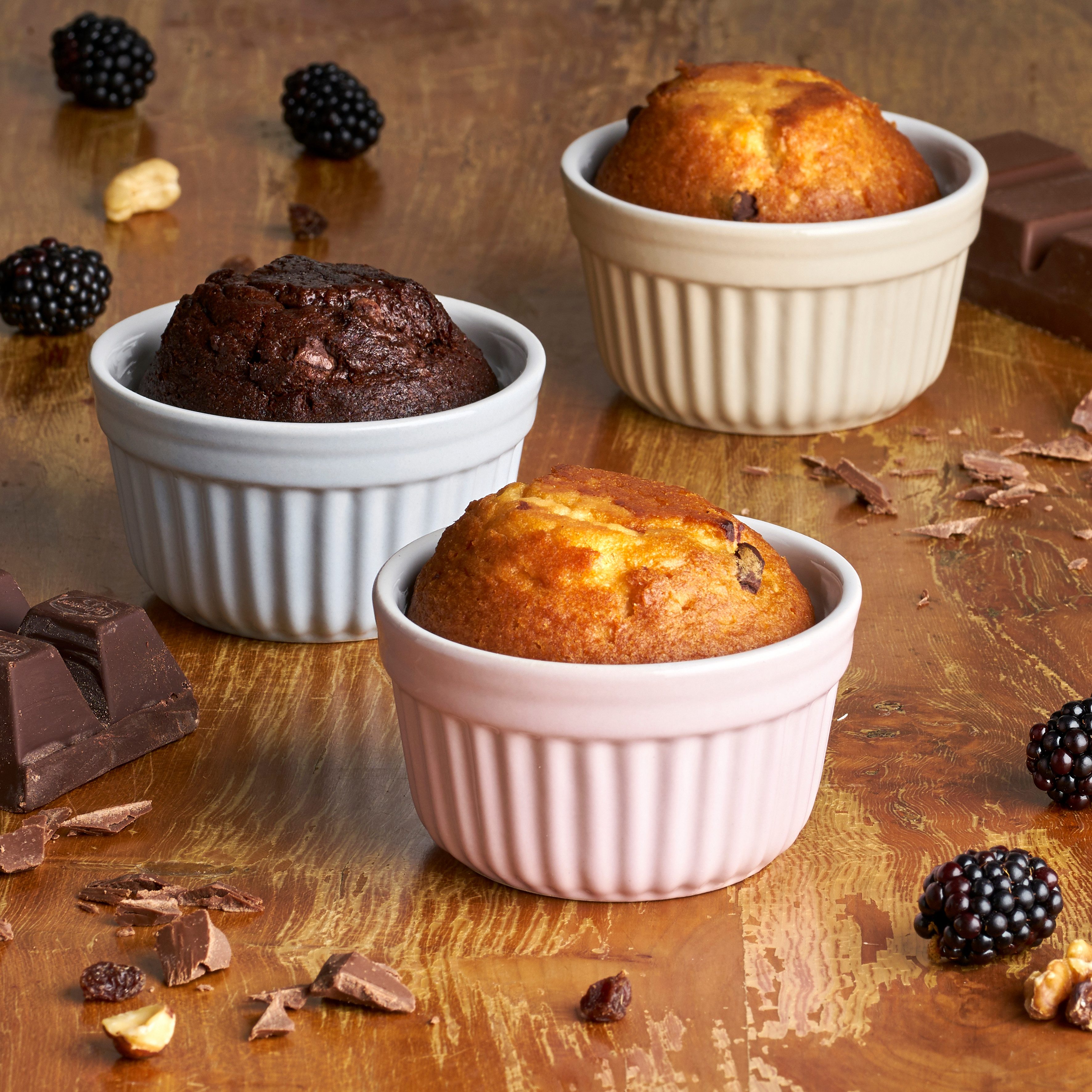 van Well Backform Ragout-Förmchen, Ø 10 cm, aus Steingut, rosa/beige/grau, 3er-Set, (Set 3-tlg), backofenfest bis 280 °C, spülmaschinenfest