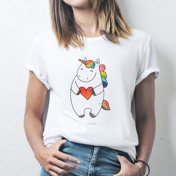 Mr. & Mrs. Panda T-Shirt Einhorn Herz - Weiß - Geschenk, lustig, Einhörner, Junggesellenabschi (1-tlg)