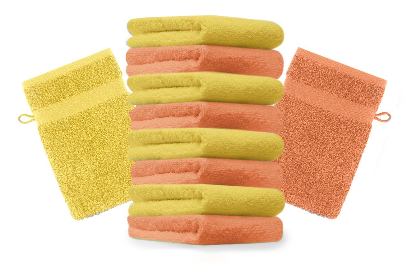 Betz Waschhandschuh 10 Stück Waschhandschuhe Premium 100% Baumwolle Waschlappen Set 16x21 cm Farbe orange und gelb