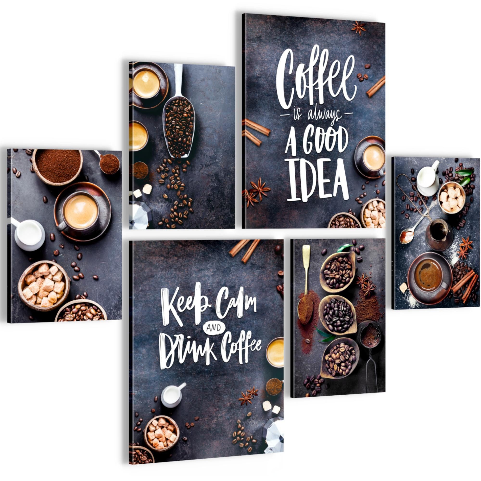 Novart Wandbild Wandbilder Küche Kaffee Gewürze AUFHÄNGFERTIG 90 x 80 cm Küchenbilder, Coffee Schwarz