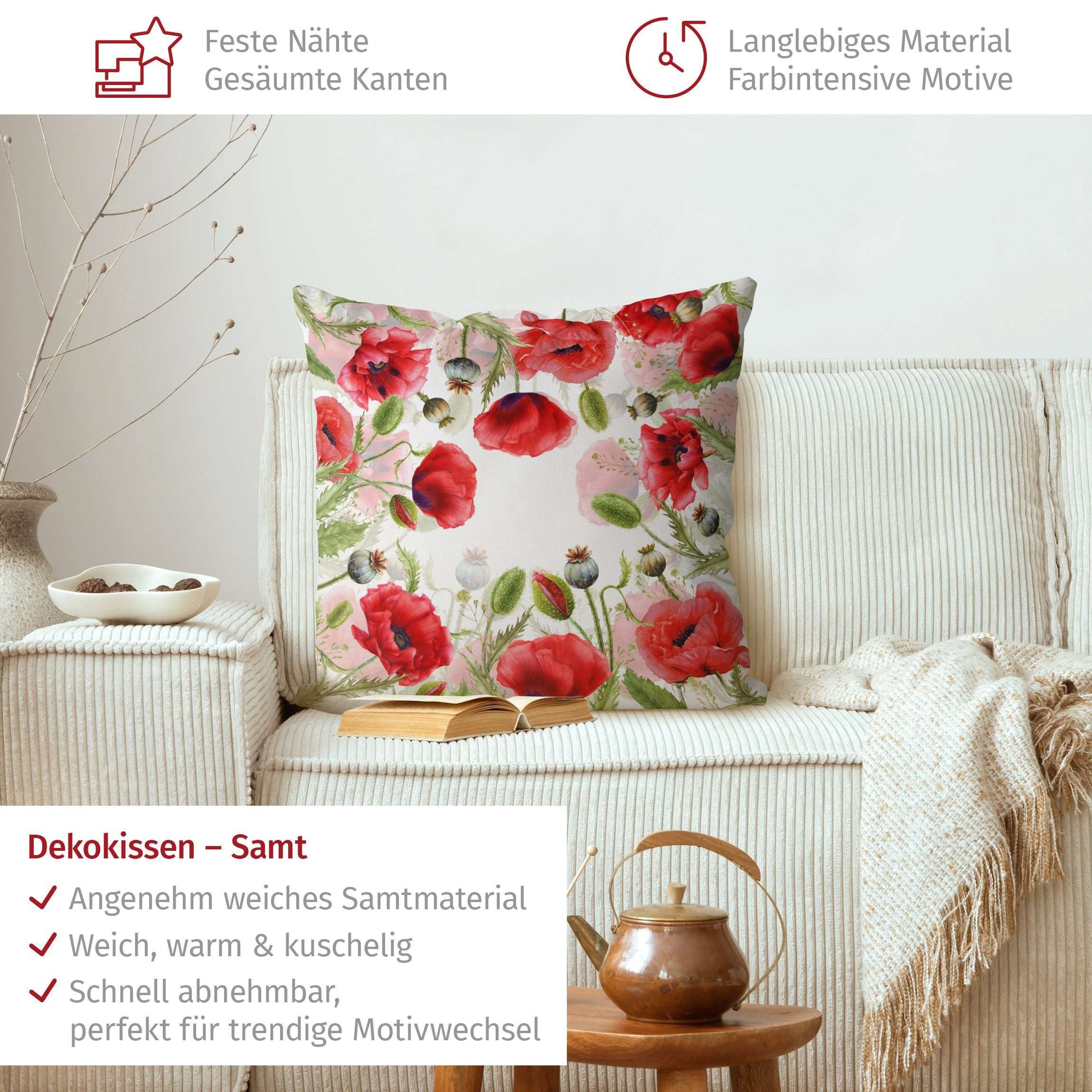 Bilderdepot24 Dekokissen drinnen Kissenhülle/ Sofakissen/ Zierkissen Kissenhülle rot Blumen Ill, Bezug mit / ohne Füllung Zierkissen Outdoor Sofa Bett