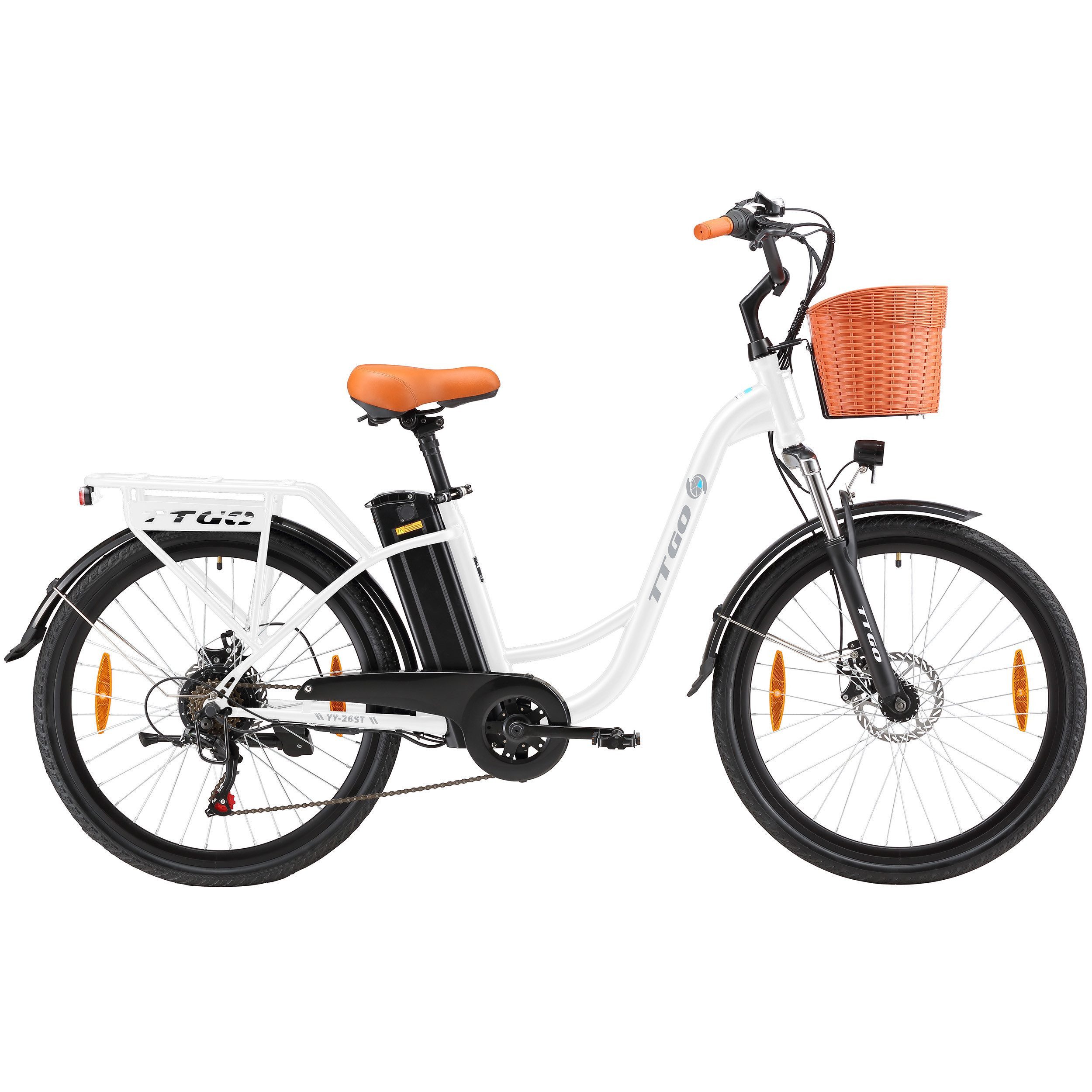 TTGO E-Bike Cityrad 26ST 522WH 14.5Ah E-Cityrad 26 Zoll Pedelec CE Damen und Herren, Heckmotor, 522 Wh, Elektrofahrrad mit Wave-Rahmen Heckmotor