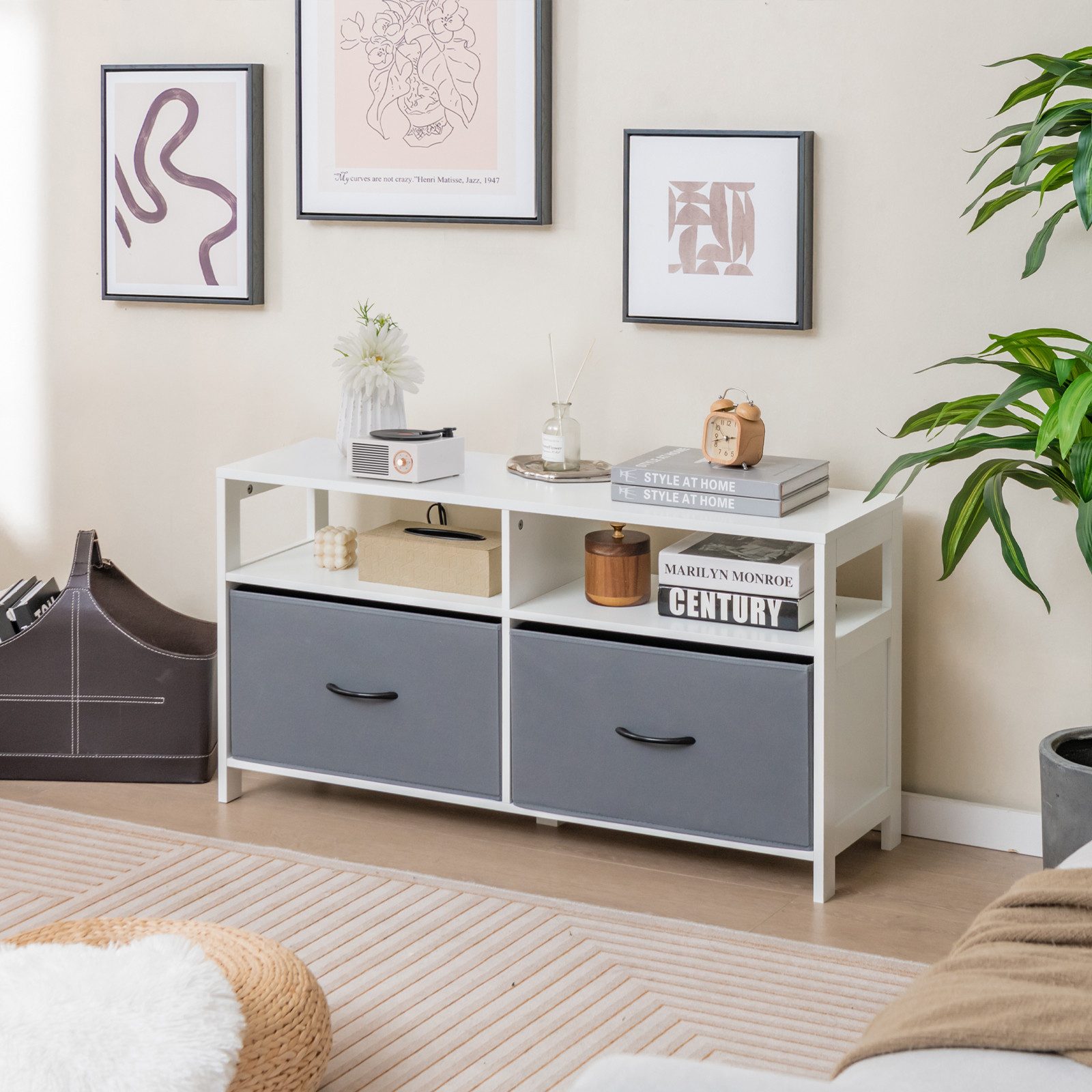 COSTWAY Sideboard, mit 2 klappbaren Schubladen & Regal, Holz, 100x30x53cm günstig online kaufen