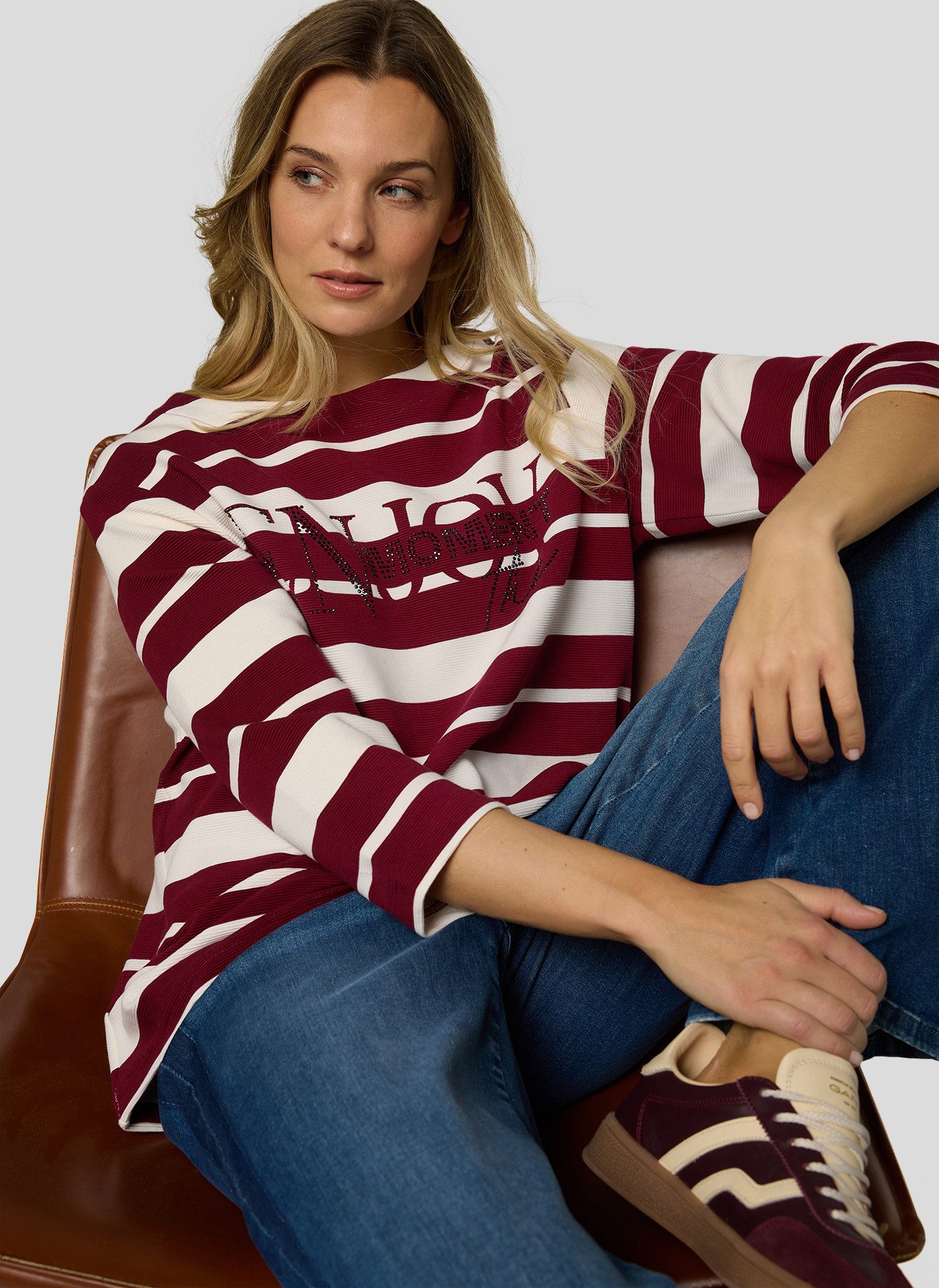 Rabe 3/4-Arm-Shirt im Streifen-Design und mit Nieten-Details günstig online kaufen