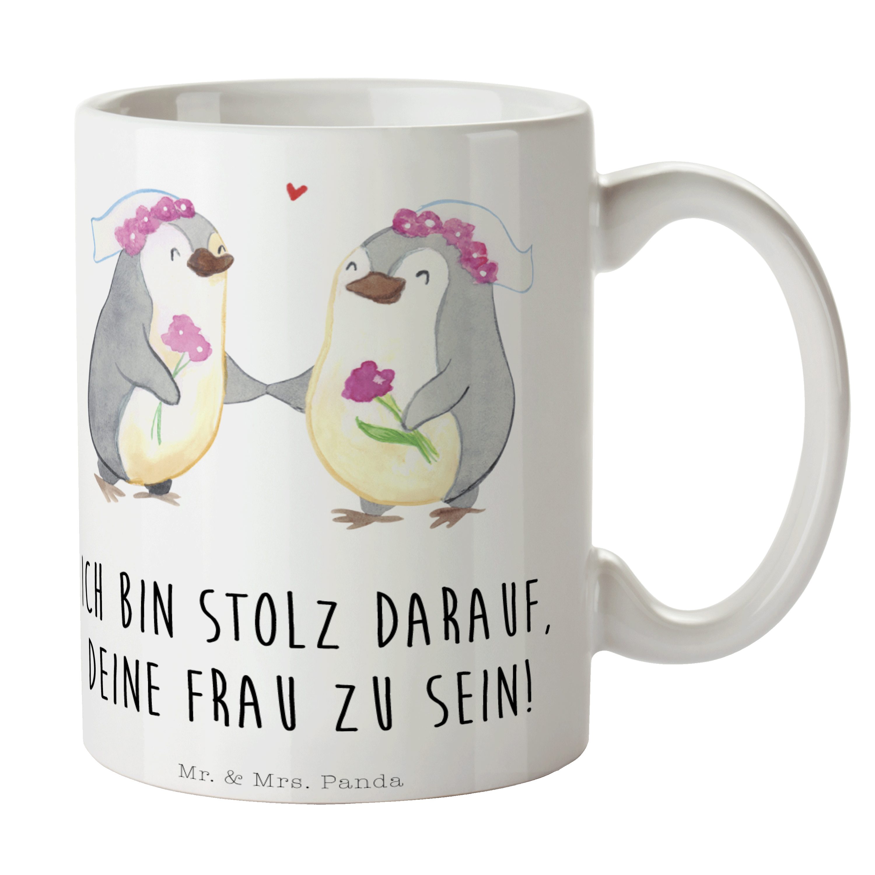 Mr. & Mrs. Panda Tasse Pride - Lesbian Weiß Pinguin Keramik Pärchen Geschenk, - Becher, Kaffeetasse