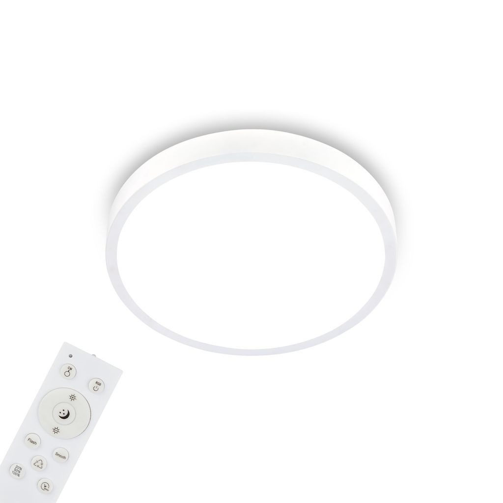 Briloner Leuchten LED Deckenleuchte 3709-016, Dimmfunktion, LED fest integriert, 2700K - Extra-Warmweiß, Deckenlampe, 38x5cm, Weiß, 24W, Wohnzimmer, Schlafzimmer, Küche, Flur