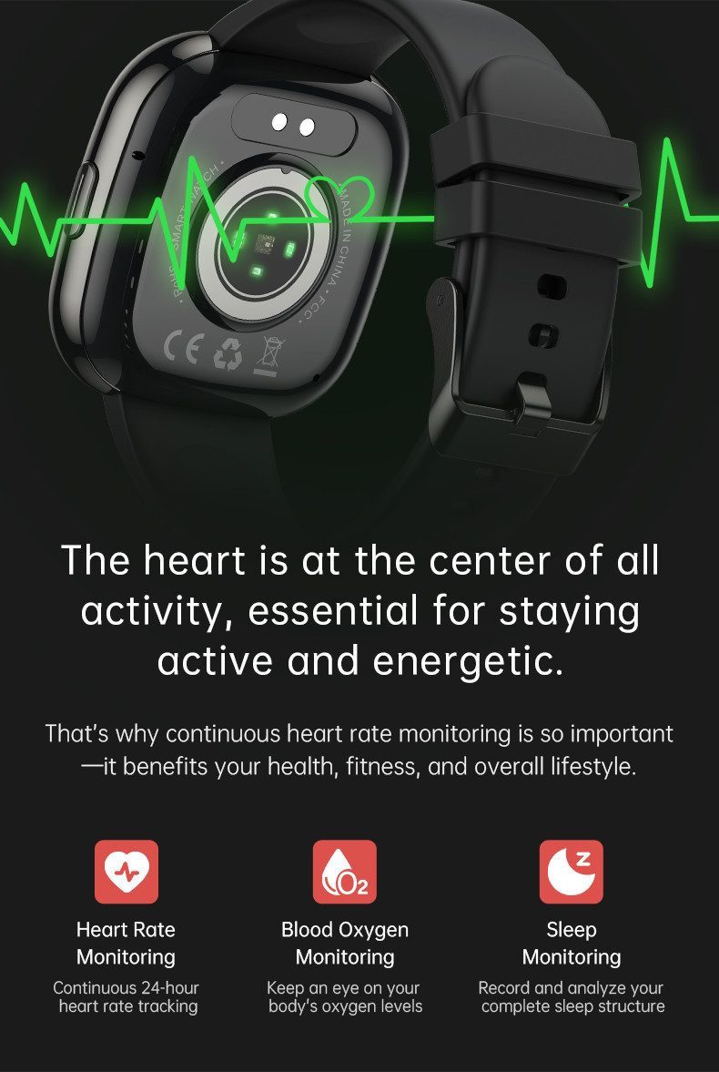 Zevelora Herren's und Damen's Telefonfunktion 300 mAh Akku IP68 Wasserdicht Smartwatch (1,72 Zoll, Android/iOS), Fitness Uhr mit 1,72" Display, Blutdruck, SpO₂ & 100+ Sportmodi