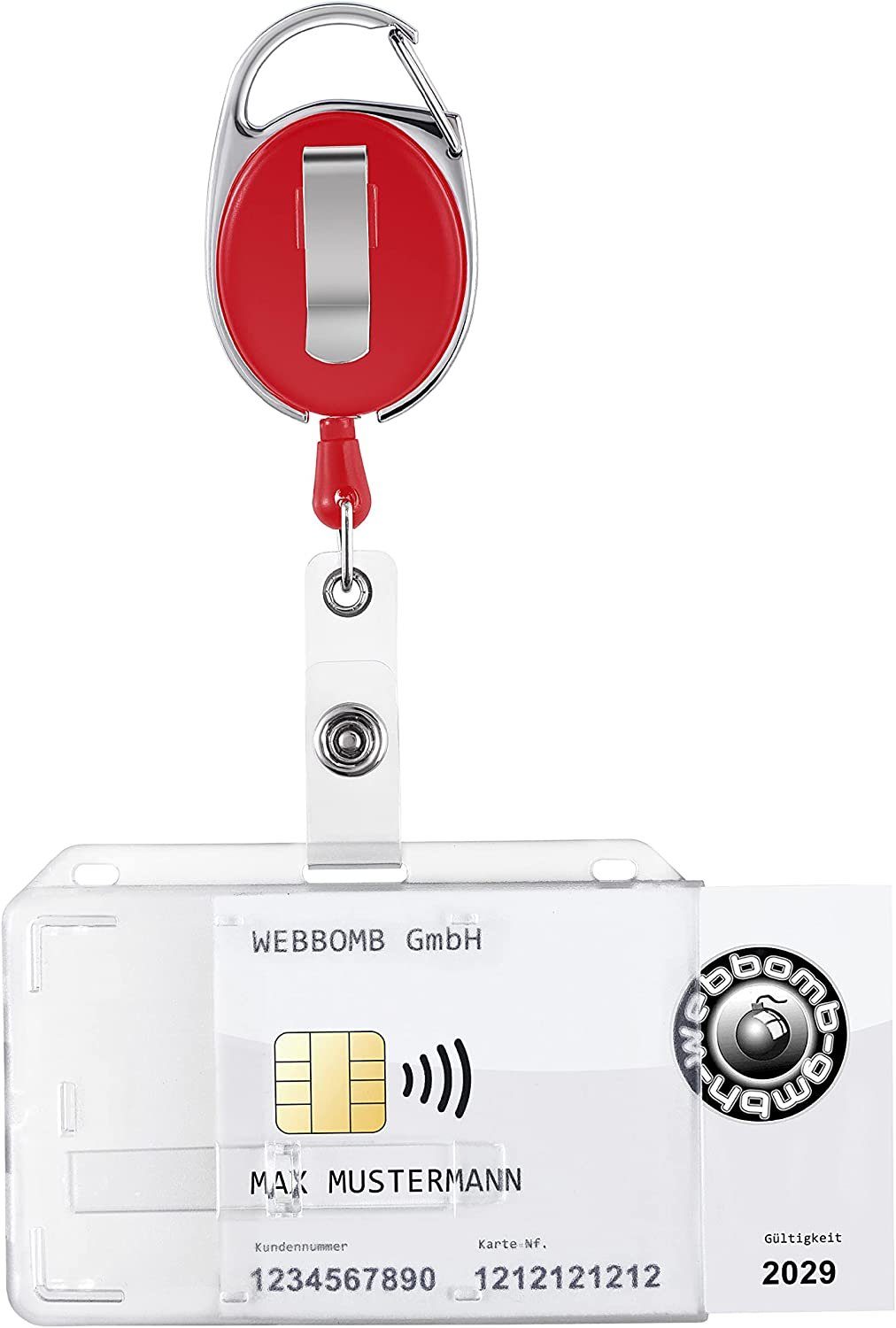 10x + Schlüssel WEBBOMB Kartenhalter Jojo Doppel rot Hartplastik mit Ausweishalter Schlüsselanhänger