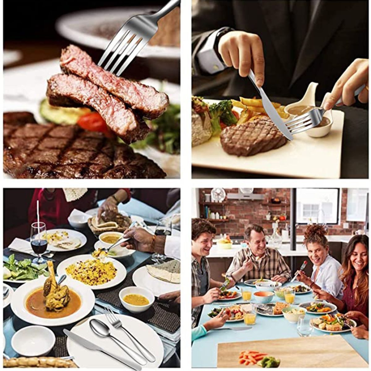 KINSI Besteck-Set Besteck-Set, 4 Teile, Besteck, Spülmaschinengeeignet, Edelstahl, 1 Personen, Messer, Gabel, Löffel und Dessertlöffel, 4-teiliges Besteckset