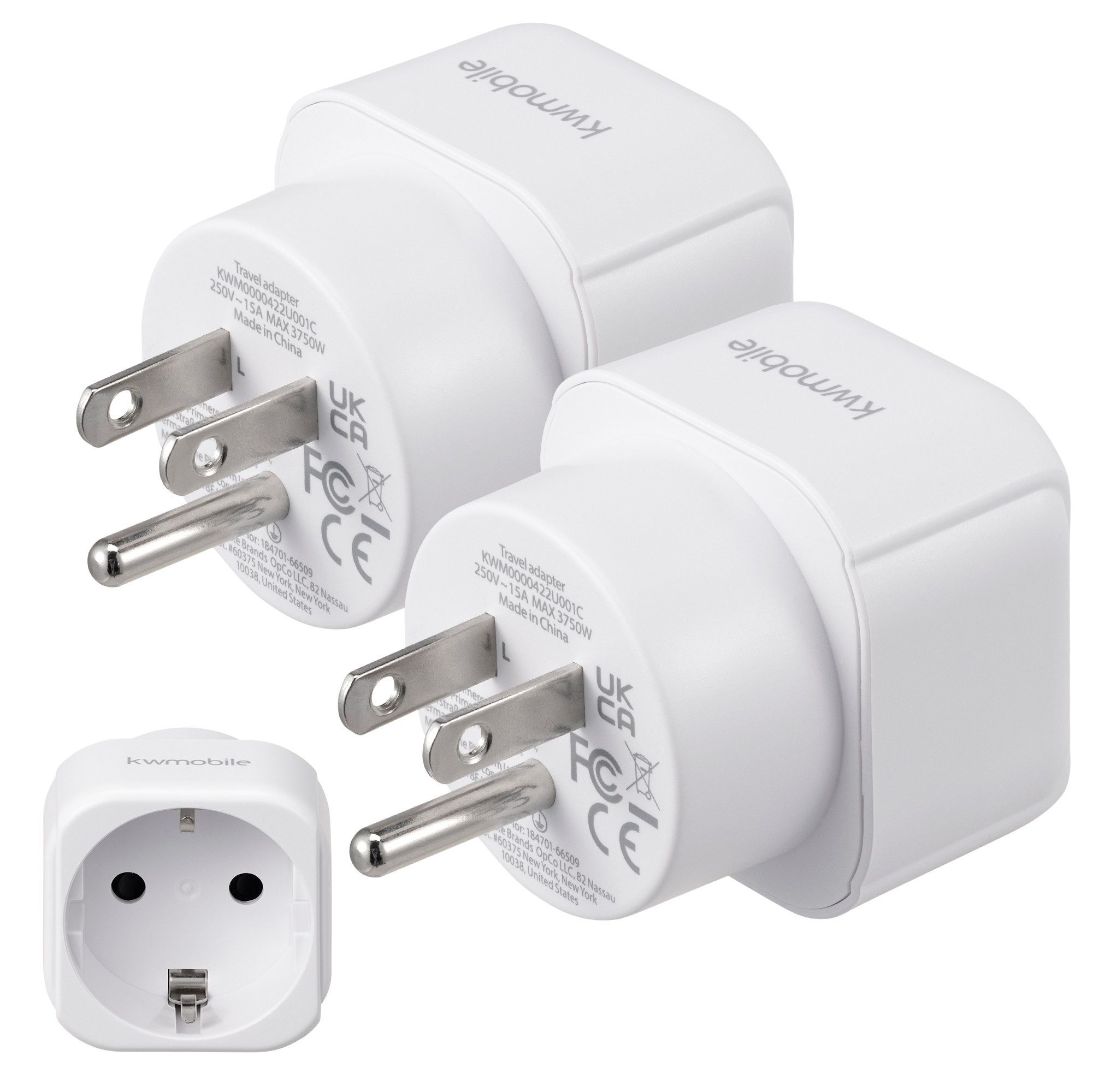 kwmobile 2x Reiseadapter USA Typ-B - Schuko Reise Adapter zu Typ B Steckdose Adapter, 7.00 cm