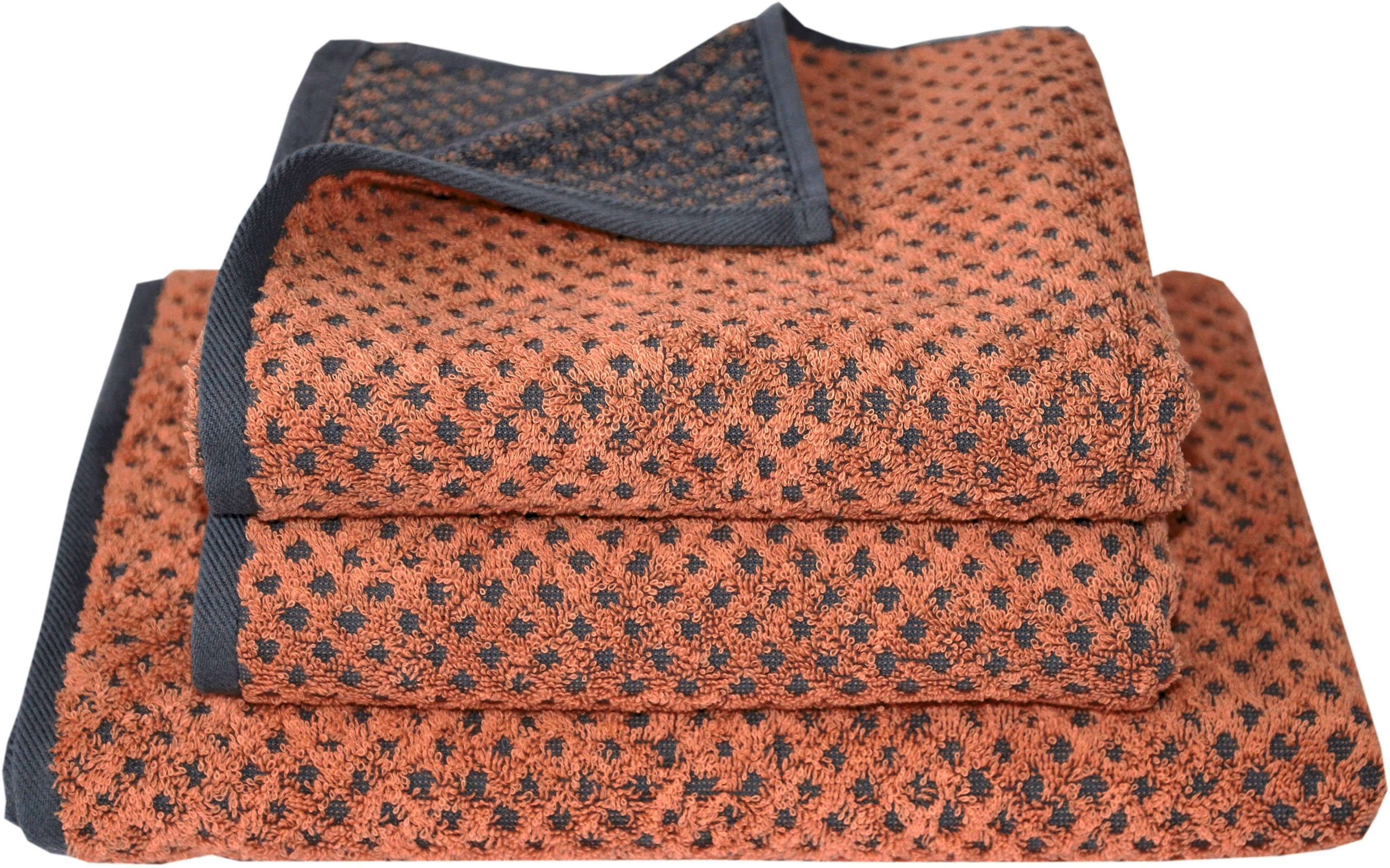 Dyckhoff Handtuch Set Golden Shades Rhombus, Walkfrottier (3-St), 2 Handtücher (50x100 cm), 1 Badetuch (70x140 cm)