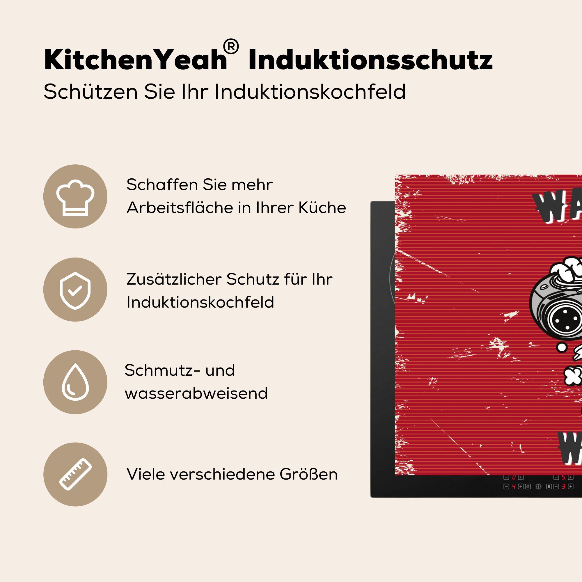 Vintage, Induktionskochfeld 81x52 - für Totenkopf cm, MuchoWow Ceranfeldabdeckung - die Vinyl, küche, Herdblende-/Abdeckplatte (1 Schutz Radio tlg),