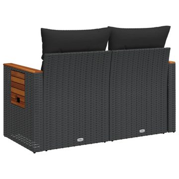 vidaXL Loungesofa Gartensofa mit Kissen 2-Sitzer Schwarz Poly Rattan