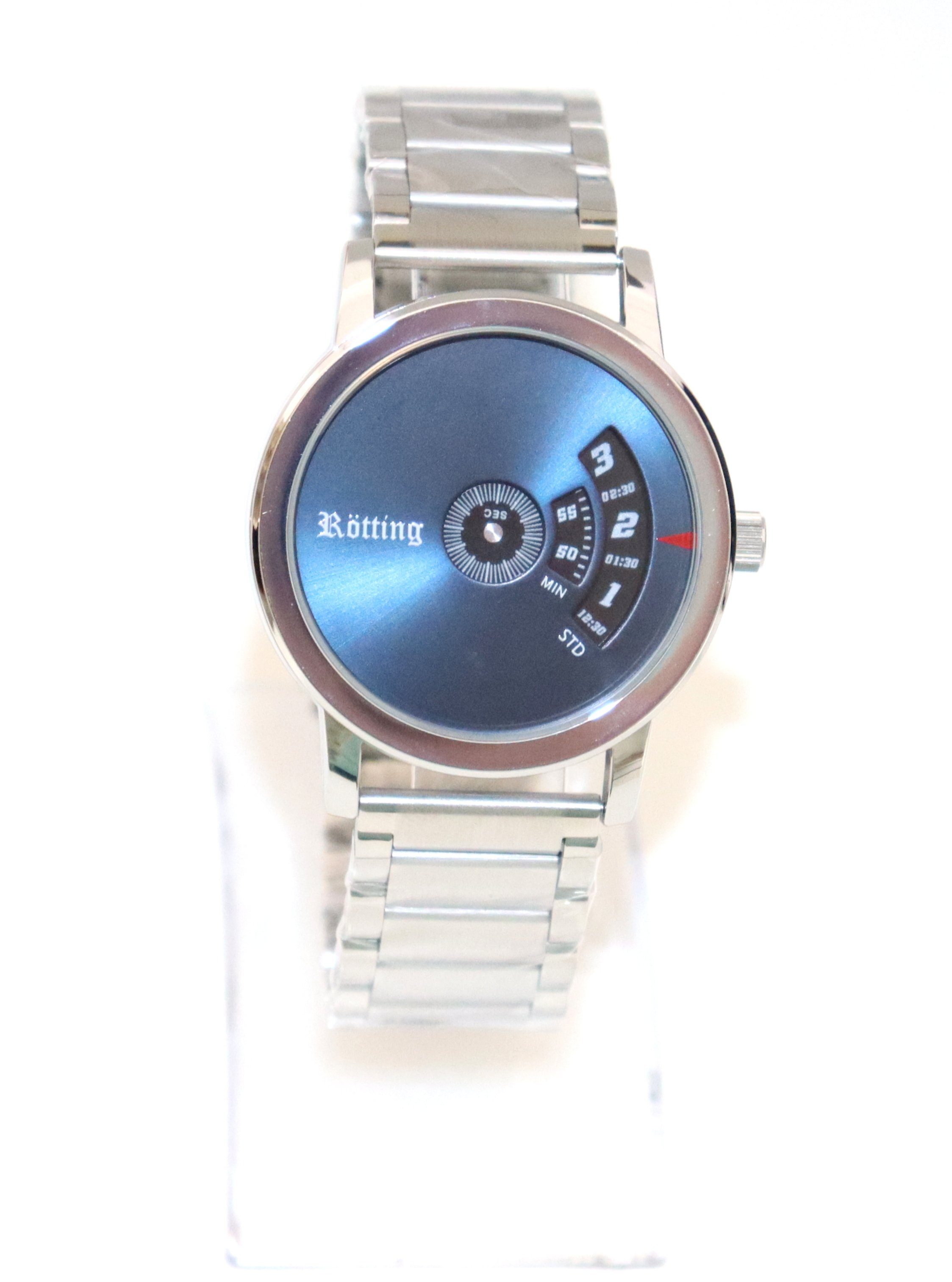 Rötting Design Quarzuhr Herrenuhr blaues Ziffernblatt mit einer innovativen Zeitanzeige, aus der Collection "Rötting"