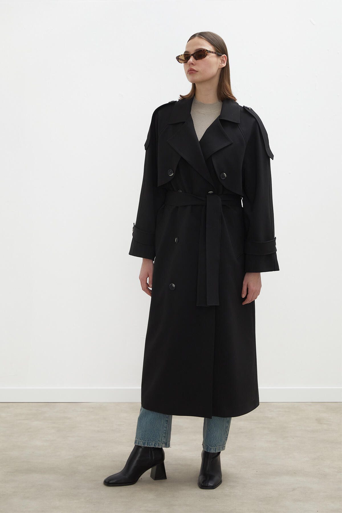 MANUKA Trenchcoat Premium Übergröße Schwarzer Trenchcoat
