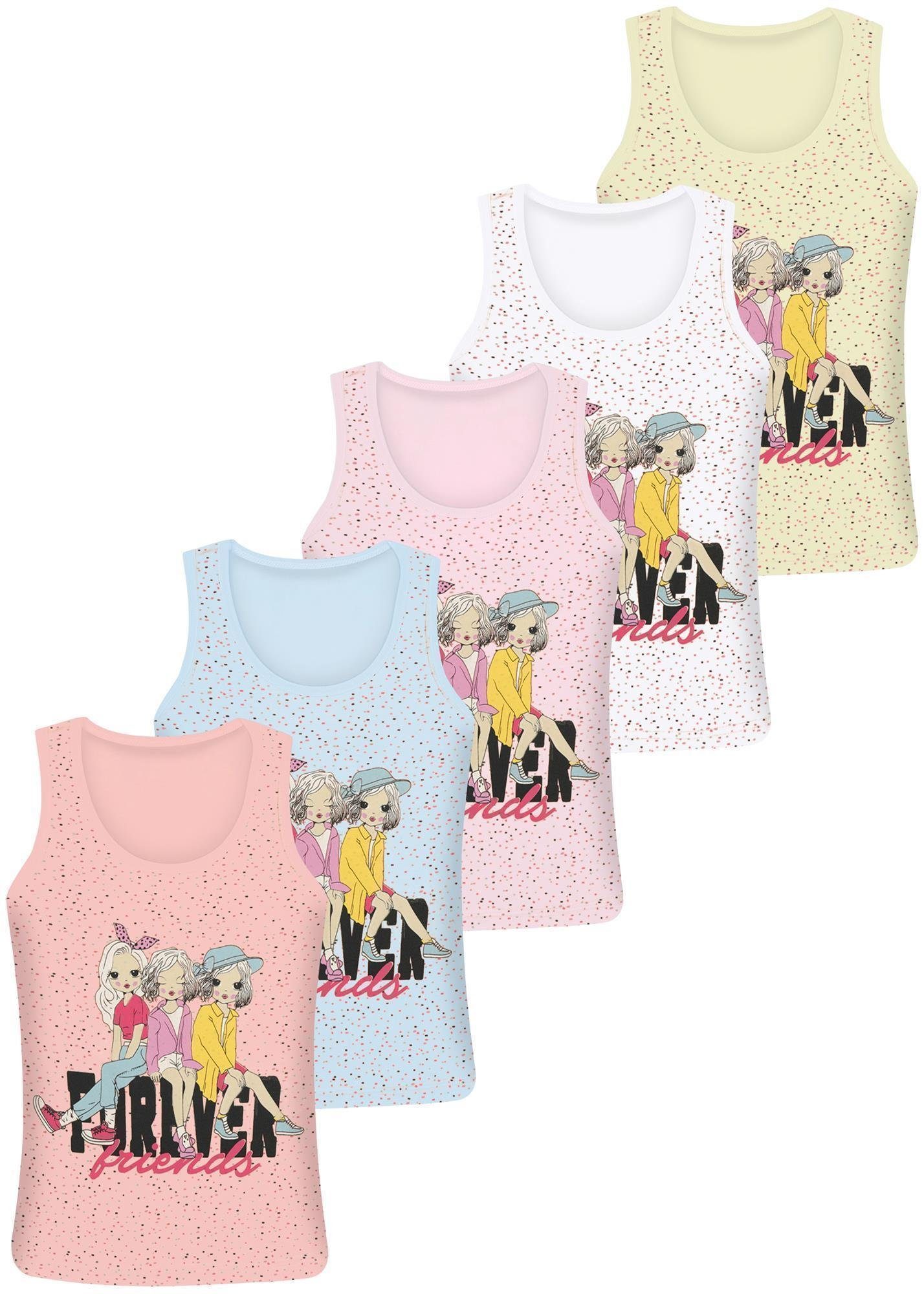 LOREZA Unterhemd 5 Kinder Mädchen Unterhemden Unterwäsche Tank Baumwolle 92-170 (Set, 5-St) Breite Träger 5er Pack