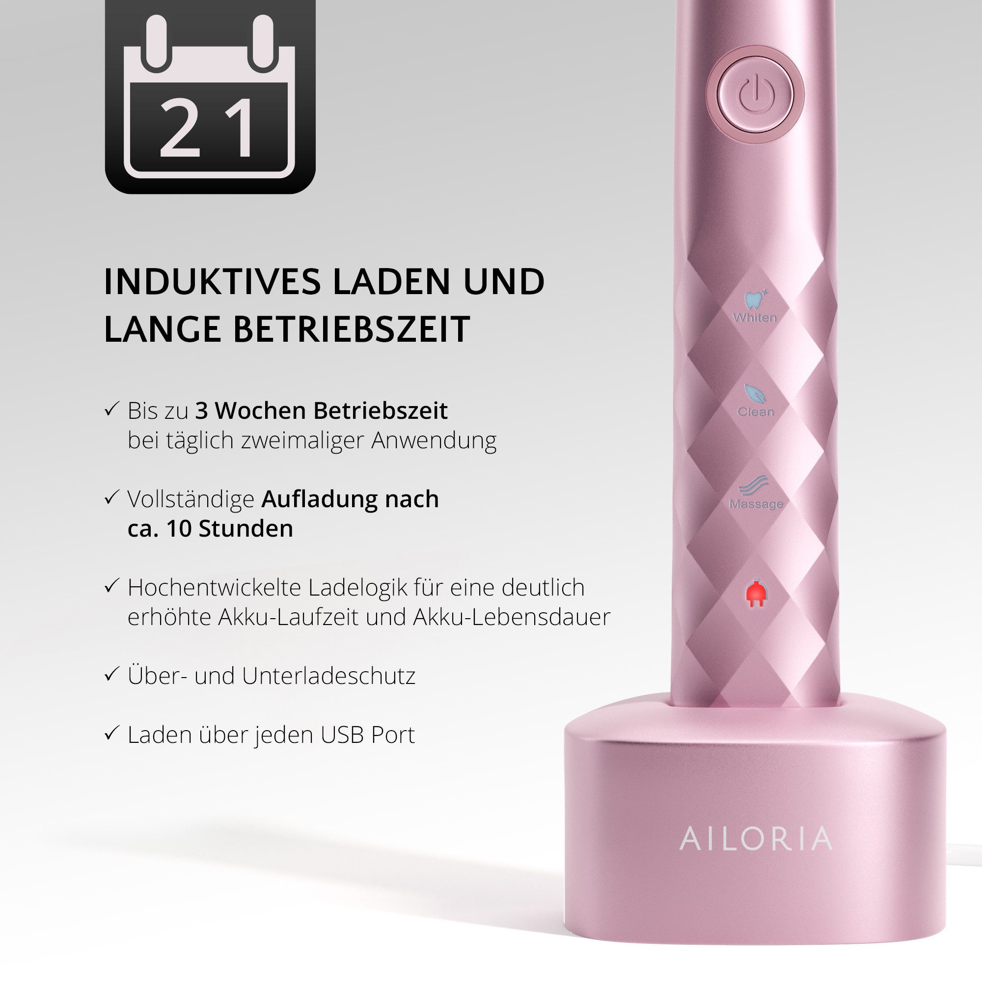 AILORIA Schallzahnbürste SHINE BRIGHT USB-SONIC TOOTHBRUSH Sommer-Edition, Aufsteckbürsten: 2 St., Dynamische Reinigungswirkung