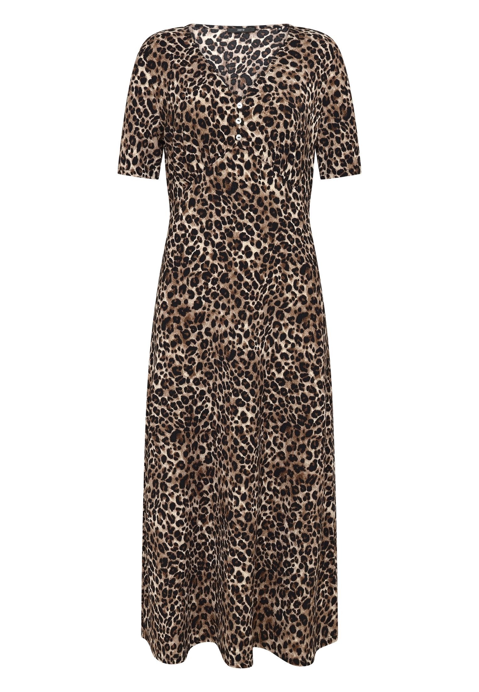 Zero Midikleid Damen kurzarm mit Leoprint Raffung