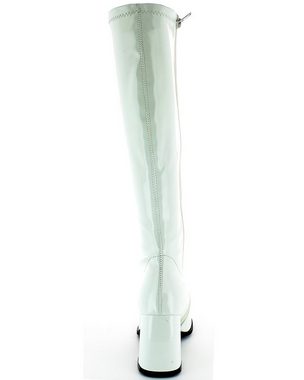 Das Kostümland Gogo Damen Retro Lackstiefel, Weiß Stiefel