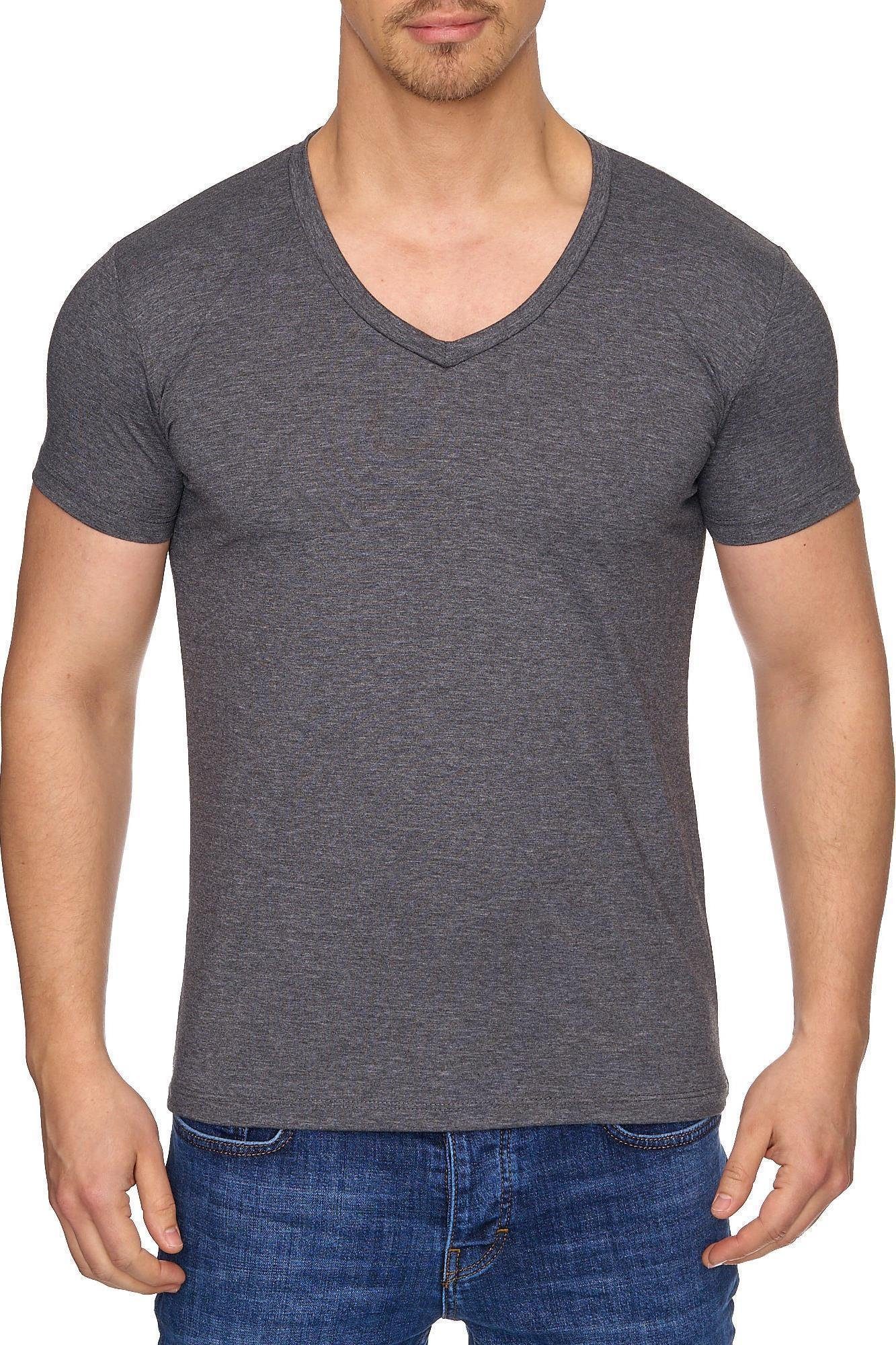 Tazzio V-Shirt 17100 zeitloses Basic T-Shirt anthrazit