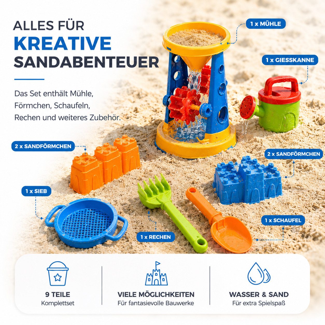TK Gruppe Sandform-Set Sandspielzeug-Set aus Kunststoff, 4-, 9- oder 11-teilig – Bild 3 von 5