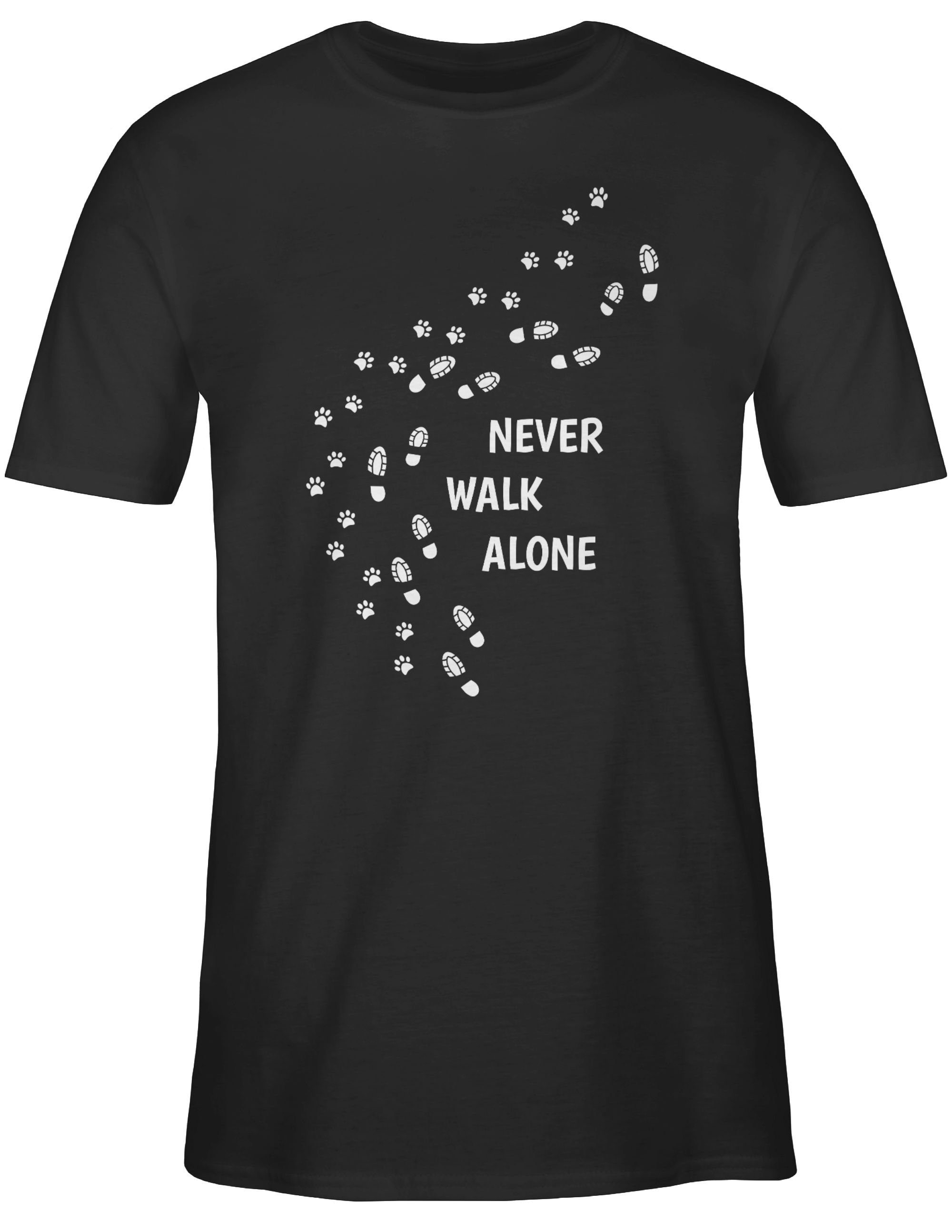 Never Schwarz T-Shirt walk Geschenk Shirtracer alone Hundebesitzer 1 für Pfotenabdrücke