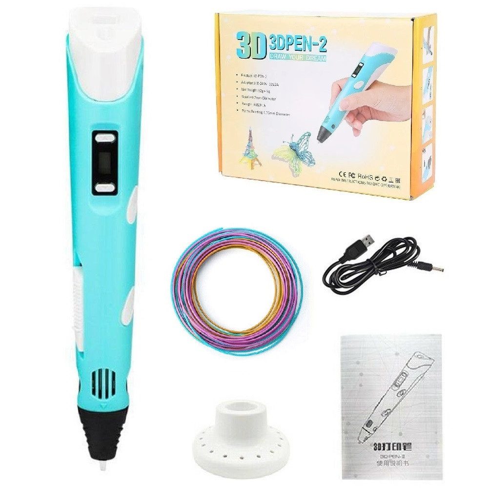 Wisam 3D-Drucker-Stift Wisam® 3D Drucker Stift Set Blau für Kinder Erwachsene mit 3 Farben, Ergonomisch, einstellbare Geschwindigkeit, schnell heiß, Abschaltung