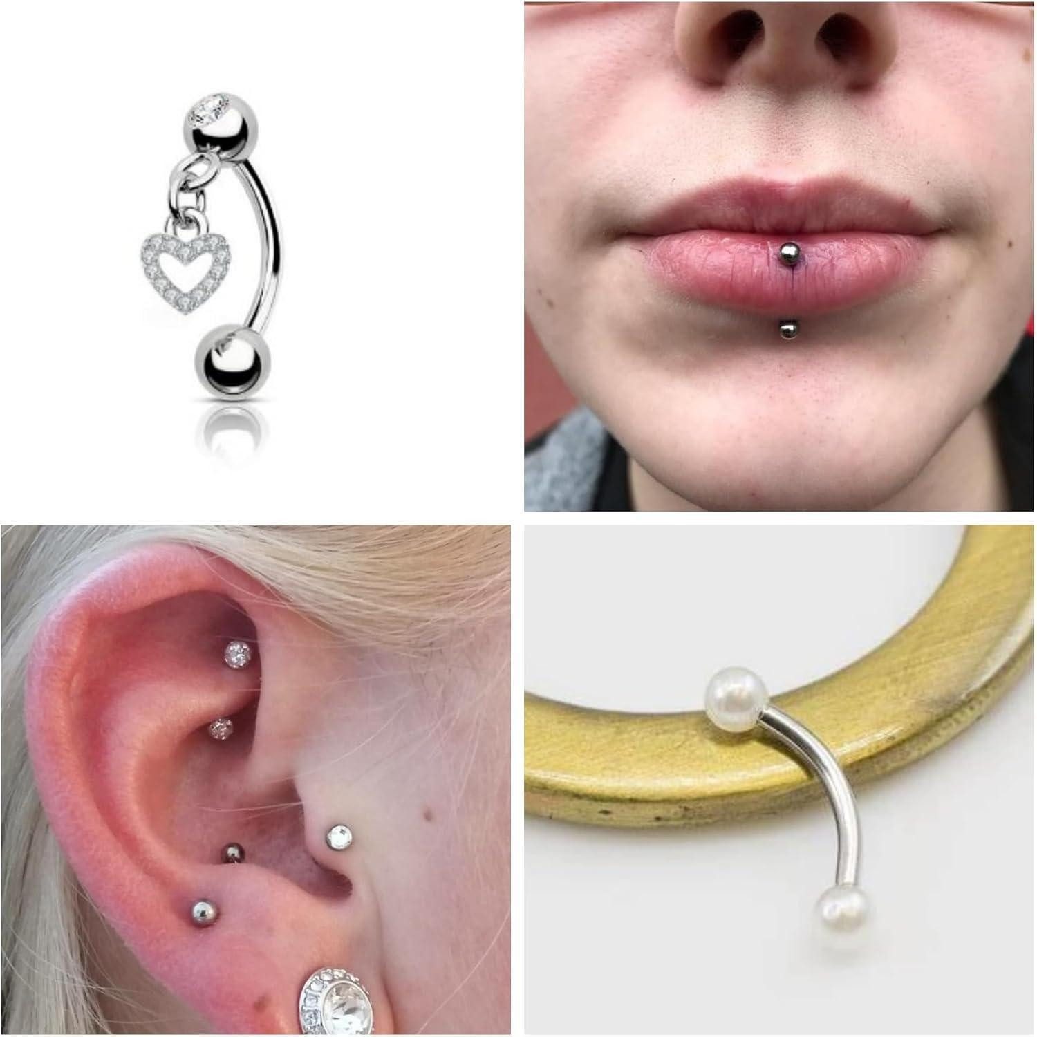 Besyvvin Augenbrauenpiercing Curved Barbell Piercing Augenbraue Lippe Helix Rook 8mm 1,2mm Stahl