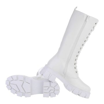 Ital-Design Damen Schnürschuhe Freizeit Stiefel Blockabsatz Schnürstiefel in Weiß