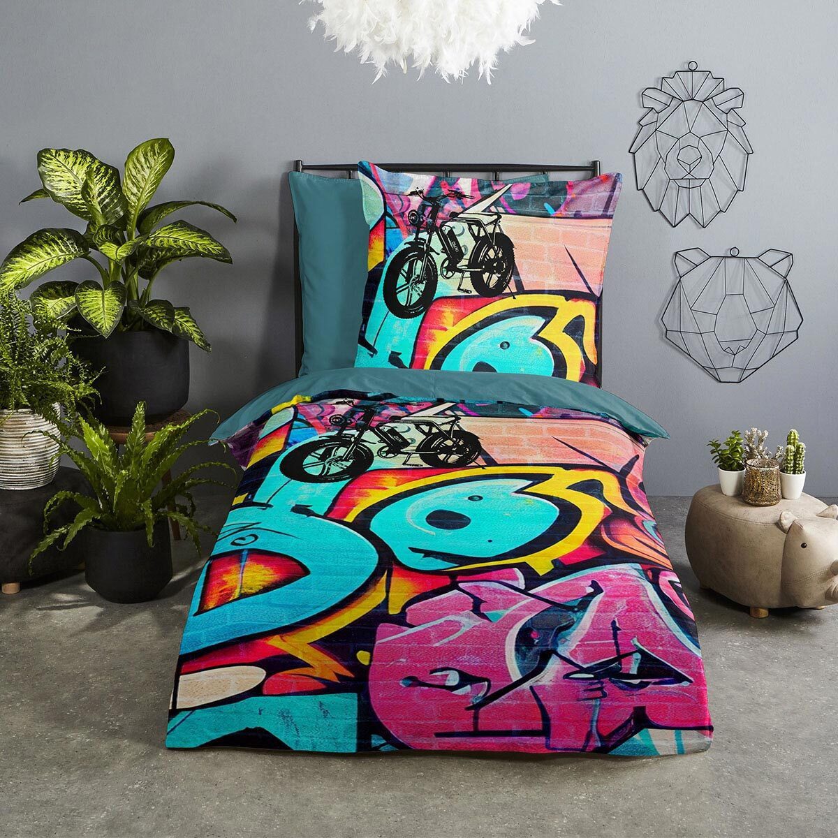 TRAUMSCHLAF Bettwäsche Street Art, Renforce, 2 teilig, Graffiti Design aus 100% Baumwolle