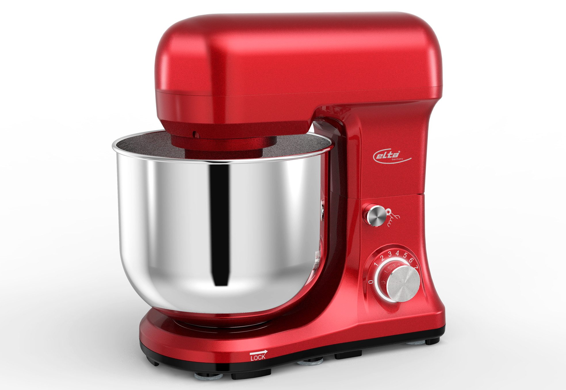 Elta Kompakt-Küchenmaschine PKM-1000.1R, 1000 W, 5 l Schüssel, Edelstahlschüssel mit Spritzschutzdeckel, planetarisches Rührwerk