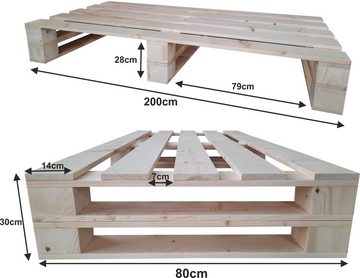 sunnypillow Palettenbett M2 mit Lattenrost, 80 x 200 cm Natur