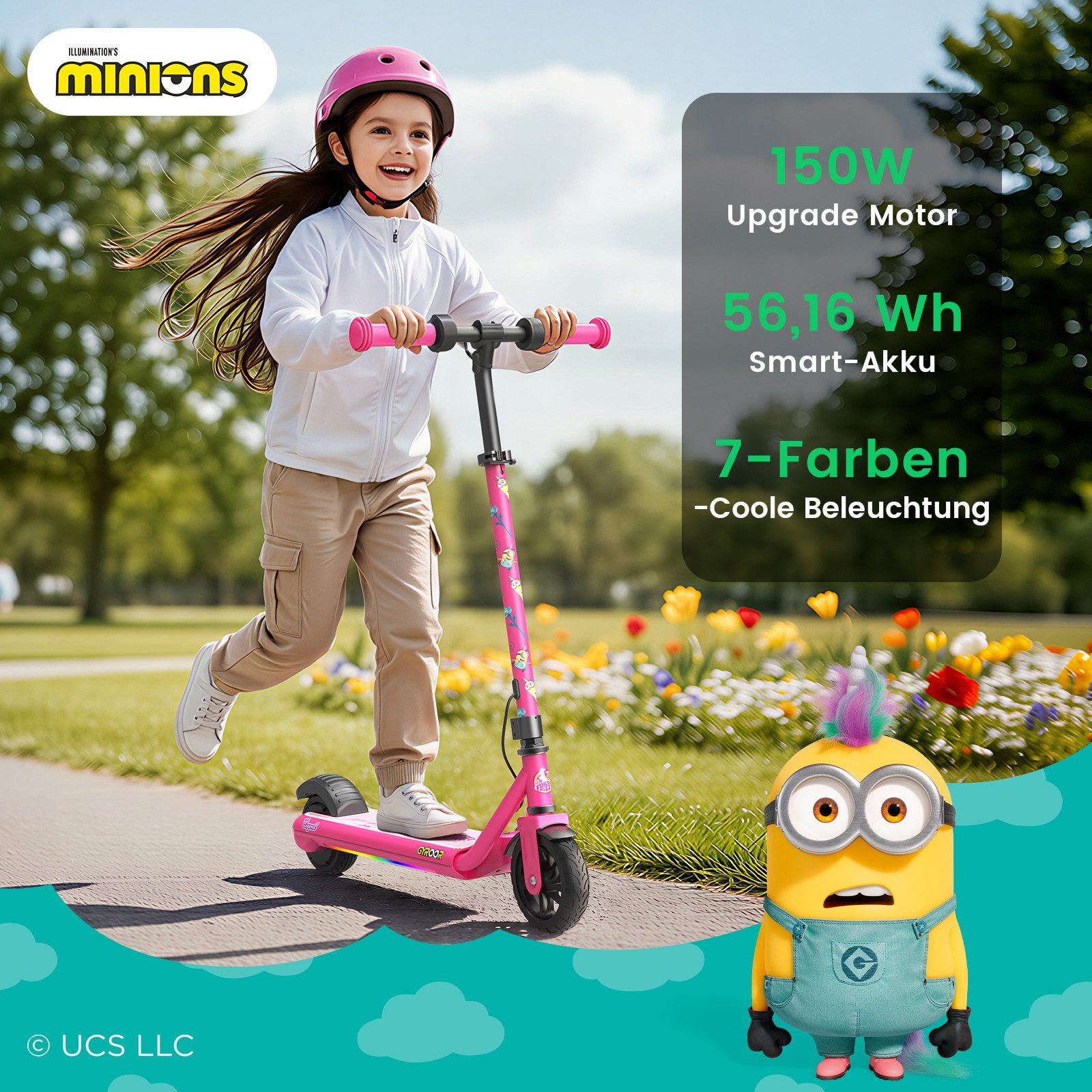 Gyroor E-Scooter Elektro-Kinderroller 6-12 Jahre, Musik E Scooter für Kinder, 16 km/h, (1 tlg), 10/13/16 km/h, LED Display, 3 Einstellbare Höhe, Doppelbremse